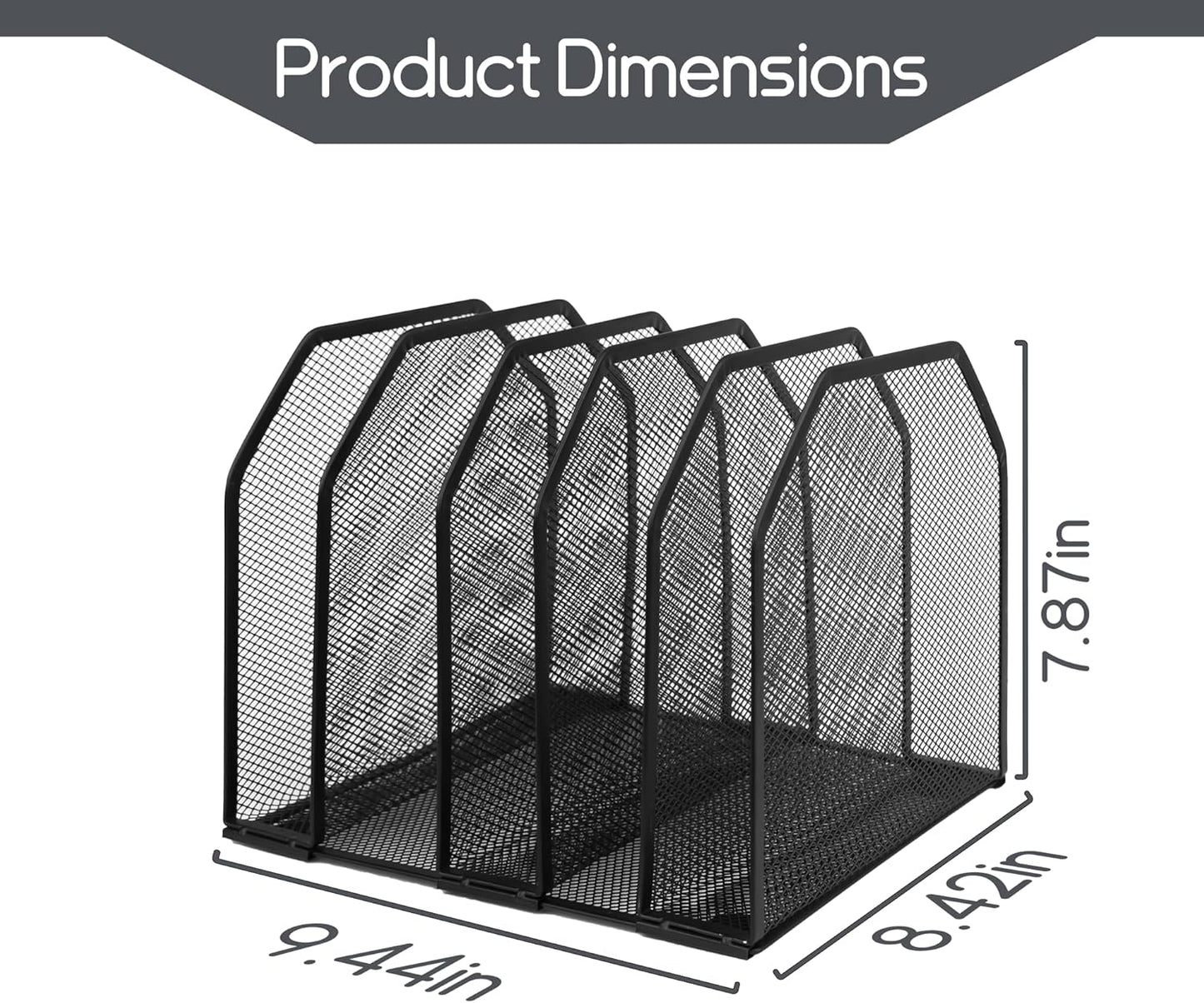 Adjustable Desk File Organizer,Detachable Office Folder Organizer,Compact Vertical Desk File Holder,Wrought Iron Paint,Suitable for Home, School, Office Classrooms (Black - 5 grids)