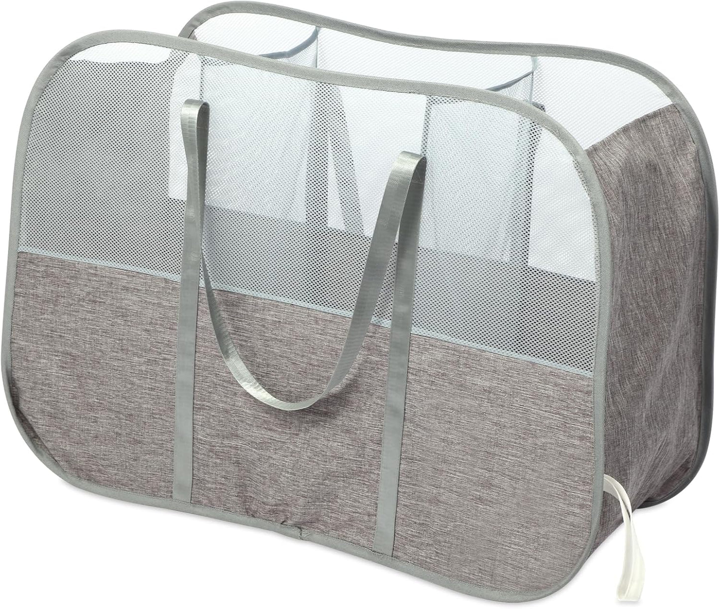 Collapsible Laundry Baskets with 3 Compartment, 150L Tear-proof Pop Up Hamper, Foldable Laundry Basket with Tote Handles, Dirty Clothes Hamper for Laundry, Bedroom, Bathroom, Dorm Grey