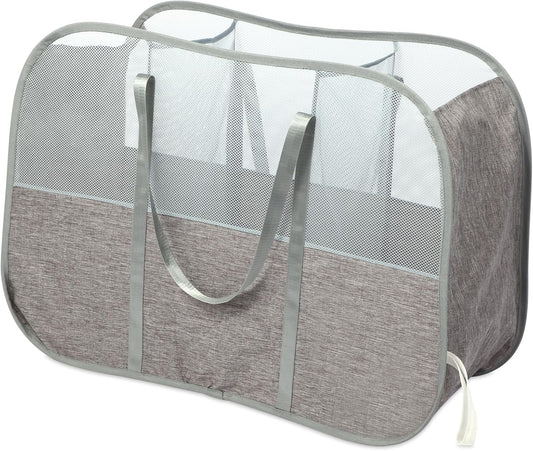 Collapsible Laundry Baskets with 3 Compartment, 150L Tear-proof Pop Up Hamper, Foldable Laundry Basket with Tote Handles, Dirty Clothes Hamper for Laundry, Bedroom, Bathroom, Dorm Grey