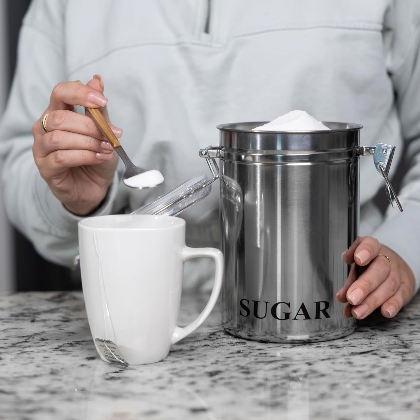 Fox Run Stainless Steel Sugar Container, 62 oz Canister with Airtight and Transparent Lid
