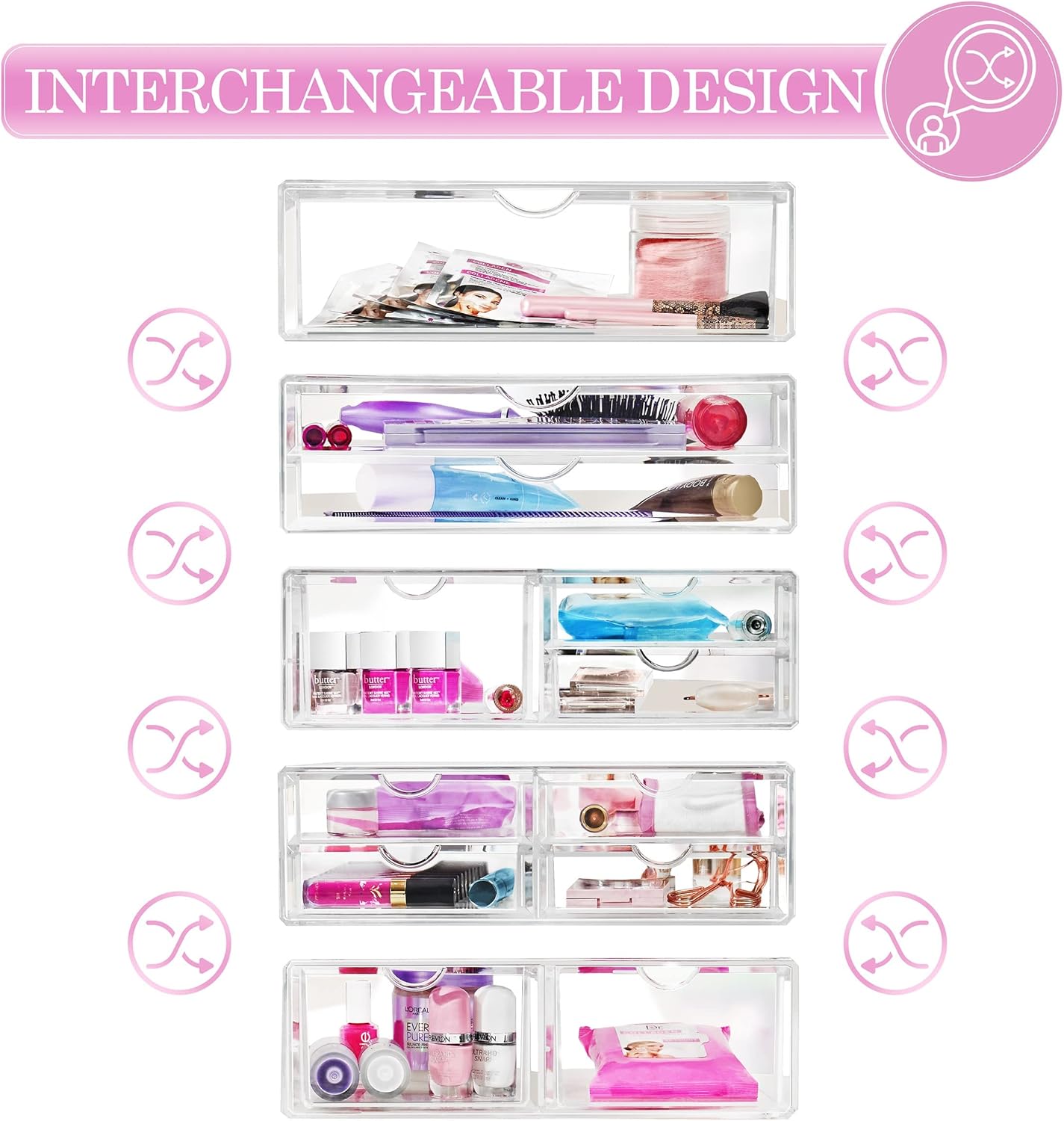 Sorbus Large Stackable Acrylic Drawers - 1 Clear Storage Drawers for Organizing Make up, Nail Polish, Hair Accessories, and Beauty Supplies - Makeup Organizer for Vanity, Bathroom Organizer Countertop