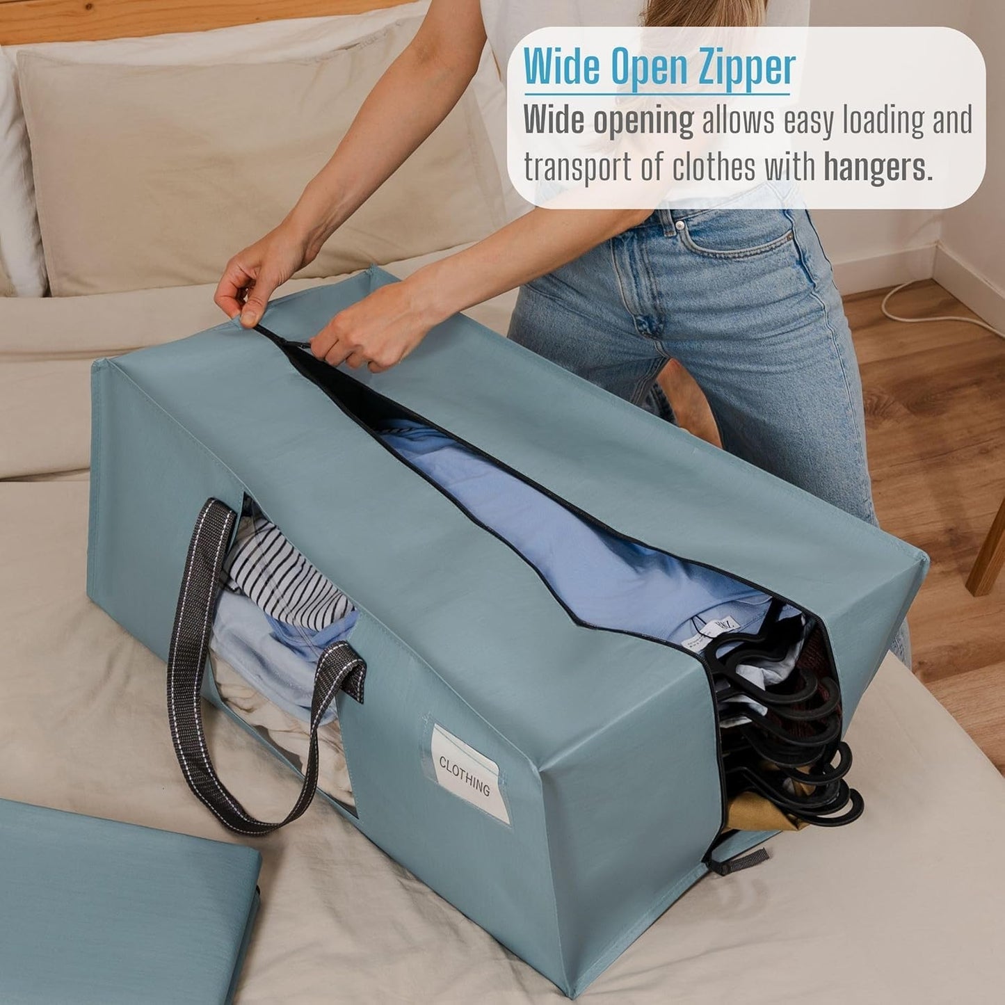 VENO 4 Pack Moving Bags for College, Heavy-Duty Storage Totes, Moving Boxes and Wardrobe Packing Supplies Alternative - Extra Large Durable Laundry Bags for Clothes (Light Blue Matte, 4 Pack)