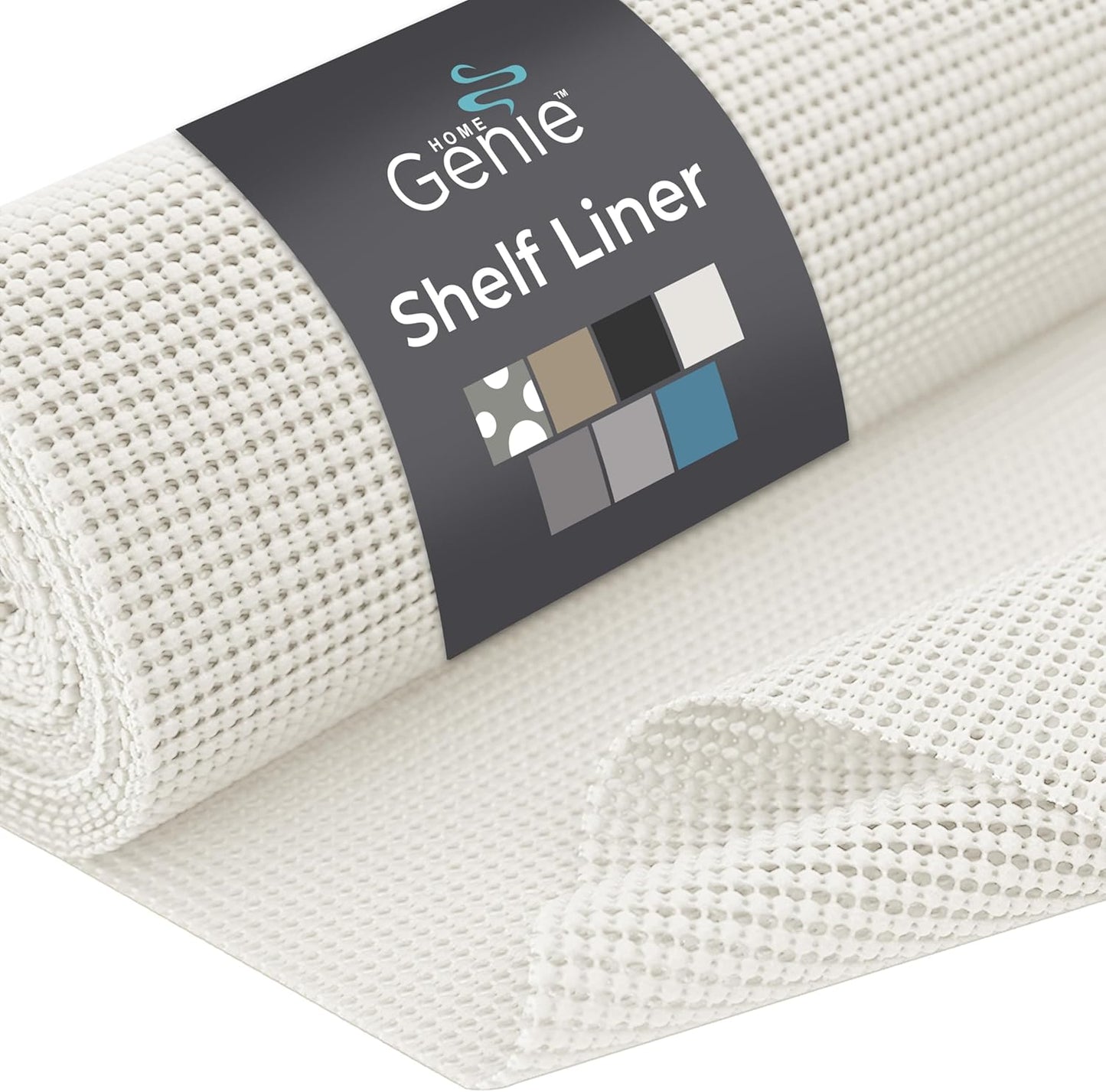 HOME GENIE Shelf Drawer and Cabinet Liner, Durable with Strong Grip, 17.5 in x 10 FT, Non Adhesive Liners Protect Kitchen Cabinets and Cupboard, Pantry, Bathroom Drawers and Shelves, Desks, White