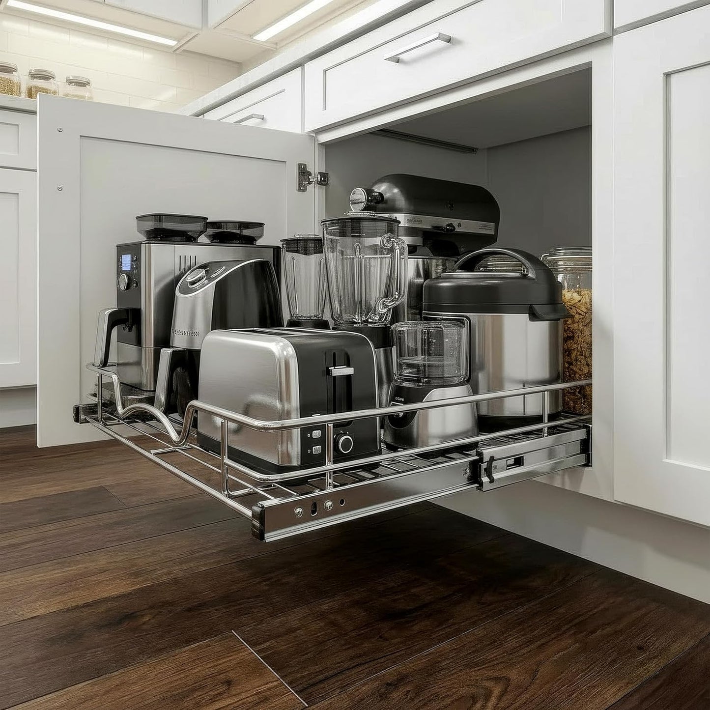 HOLDN’ STORAGE Pull Out Cabinet Organizer, Heavy Duty Caddy w/Lifetime Limited Warranty -24”W x 21”D - Requires At Least 25-1/4” Cabinet Opening, Steel Metal Cabinet Drawers Slide Out, Chrome
