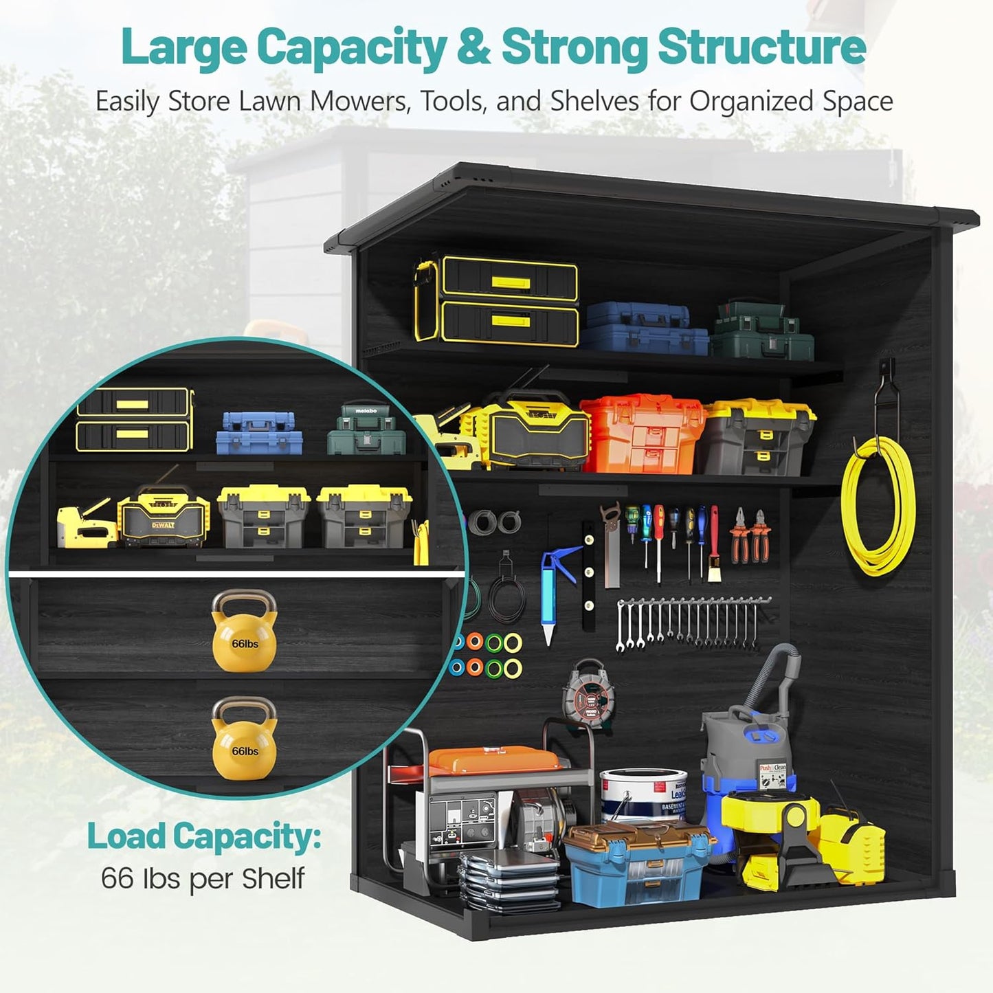 Outdoor Storage Shed, 56.8 Cu.Ft Resin Shed, 4.6 x 5.6 FT Waterproof Garden Tool Shed with Double Doors & Adjustable Shelves, Backyard Storage Cabinet for Tools, Bikes & Patio Furniture (Darkgray)
