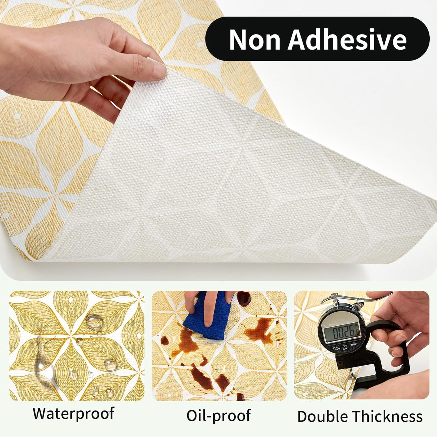 Shelf Liners for Kitchen Cabinets 12in x 30FT, Non Adhesive Cabinet Liner Strong Non-Slip Golden Leaf Drawer Liner, Easy to Clean for Shelf, Cabinet with Knife and Tape Measure