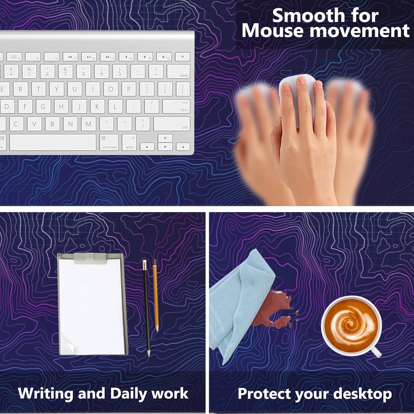Gaming Mouse Mat Abstract Topography Large Mouse Pad Extended Mouse Pad Desk Mat Non-Slip Rubber Base Mice Pad Desk Pad for Office Game Home 35.4x15.75 in