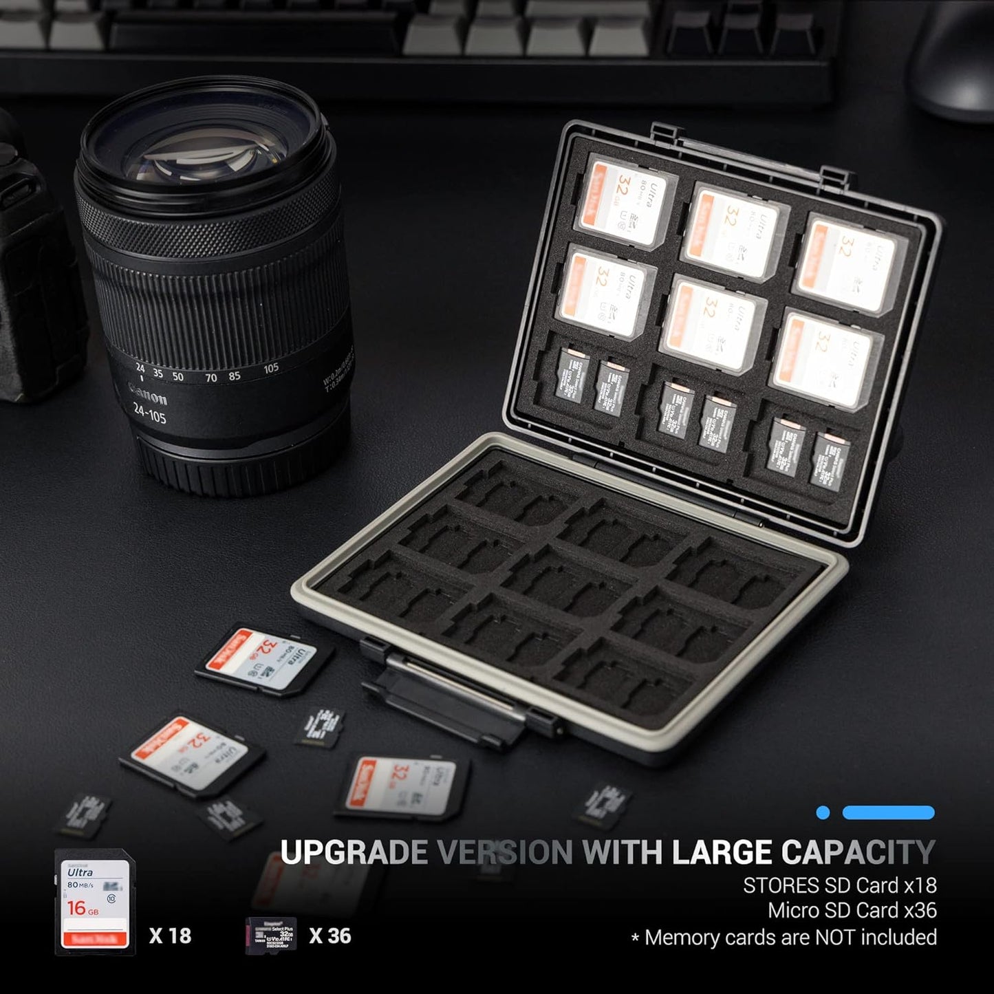 [High Capacity] 54 Slots Memory Card Case for 36 Micro SD and 18 SD Cards with Labels,Water-Resistant Anti-Shock Anti-Dust,Micro SD/SDHC/SDXC TF Card and SD/SDHC/SDXC Holder Organizer Storage