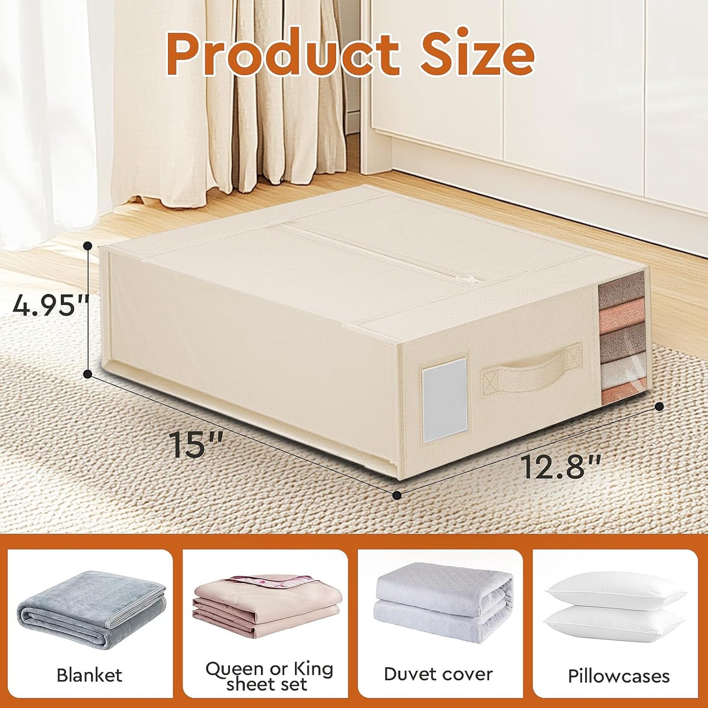 8 Pack Bed Sheet Closet Organizers and Storage,Sturdy Foldable Storage Containers with Window and Label,Storage and Organization for Bedding Sheets,Duvet Covers,Blankets (Beige)