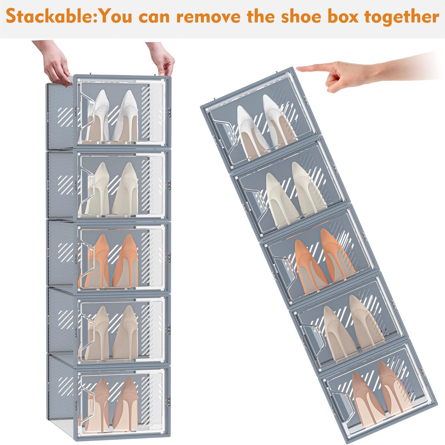 Shoe Storage, 12 Pack X-Large Shoe Organizer for Closet, Shoe Boxes Clear Plastic Stackable Shoe Storage Boxes for Size 13