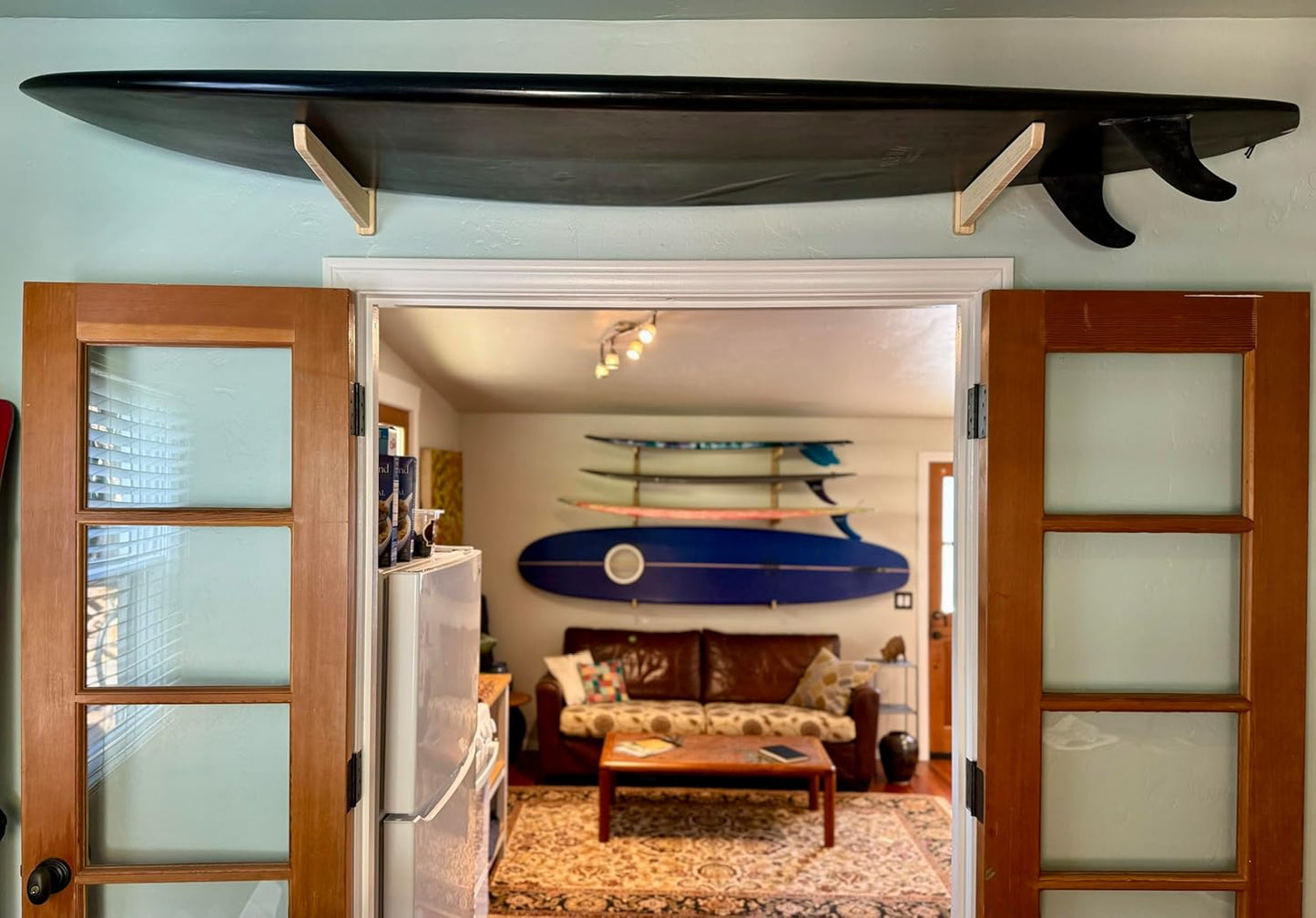 Surfboard Wall Mount, Suitable for Longboards and Shortboards, Snowboards, Beautiful Bamboo Storage Rack, Works for Indoors and Outdoors Display (Amber), Standard