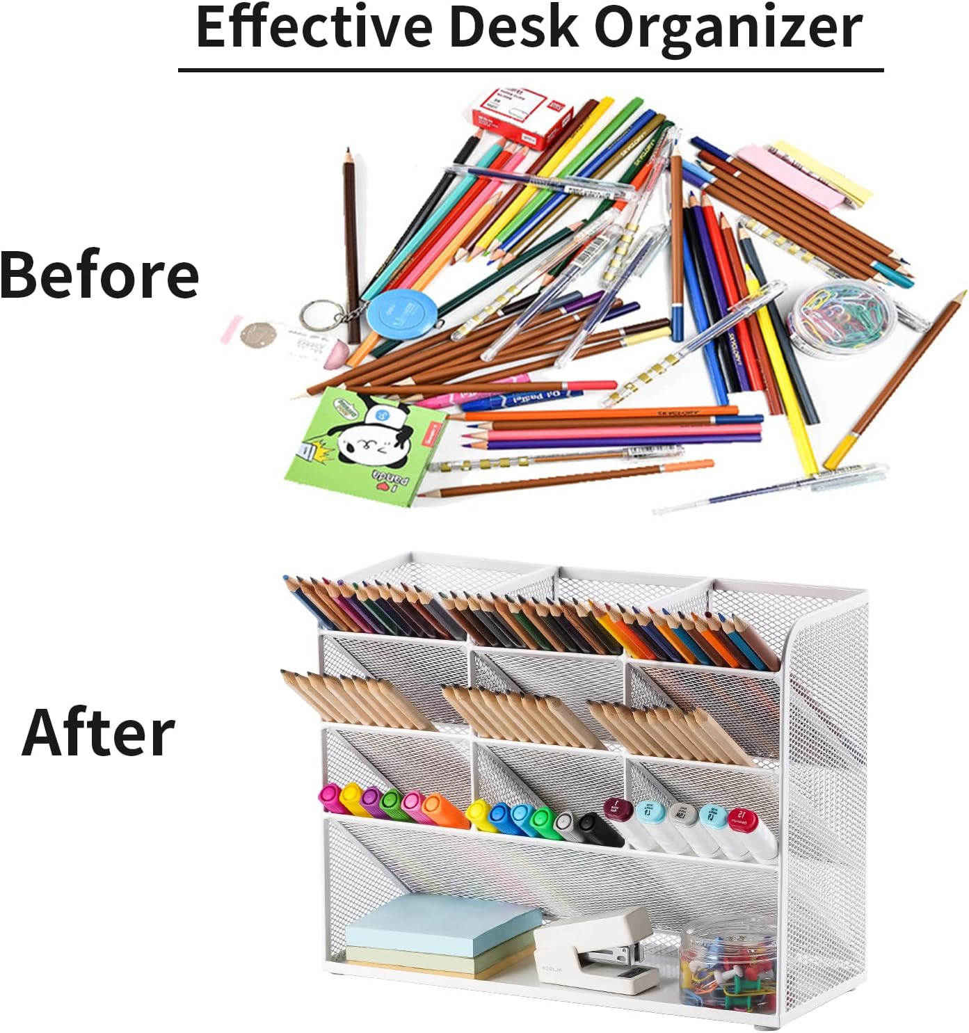 Marbrasse Mesh Desk Organizer, Multi-Functional Pen Holder, Pen Organizer for desk, Desktop Stationary Organizer, Storage Rack for School Home Office Art Supplies (White - Mesh Pen Holder)