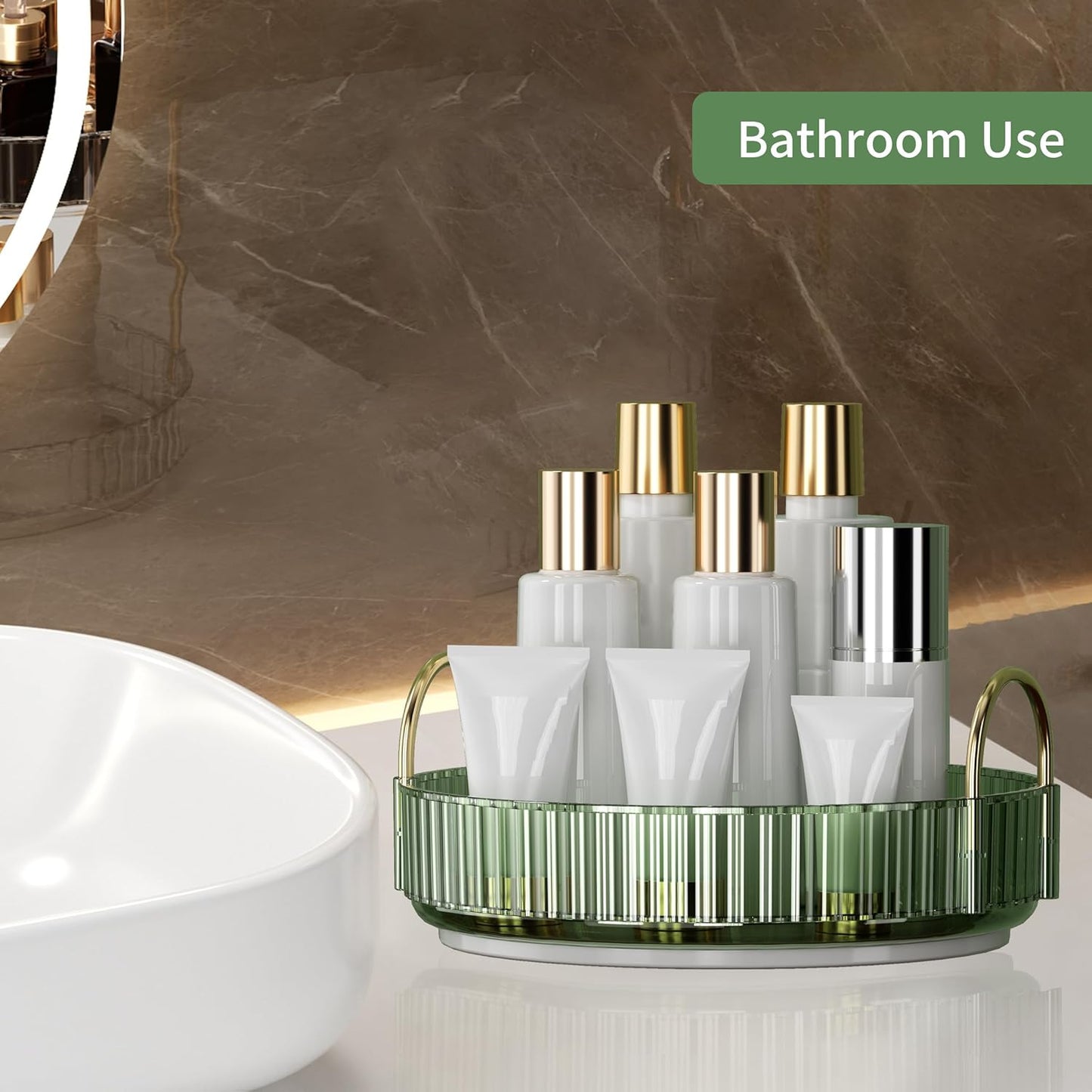 YCIA&DONE 360 Rotating Makeup Organizer and Storage for Vanity Countertop 1 Tier, High Capacity Cosmetic Skincare Perfume Organizers for Dresser Bathroom Fridge Lazy Susan (Vintage Green)