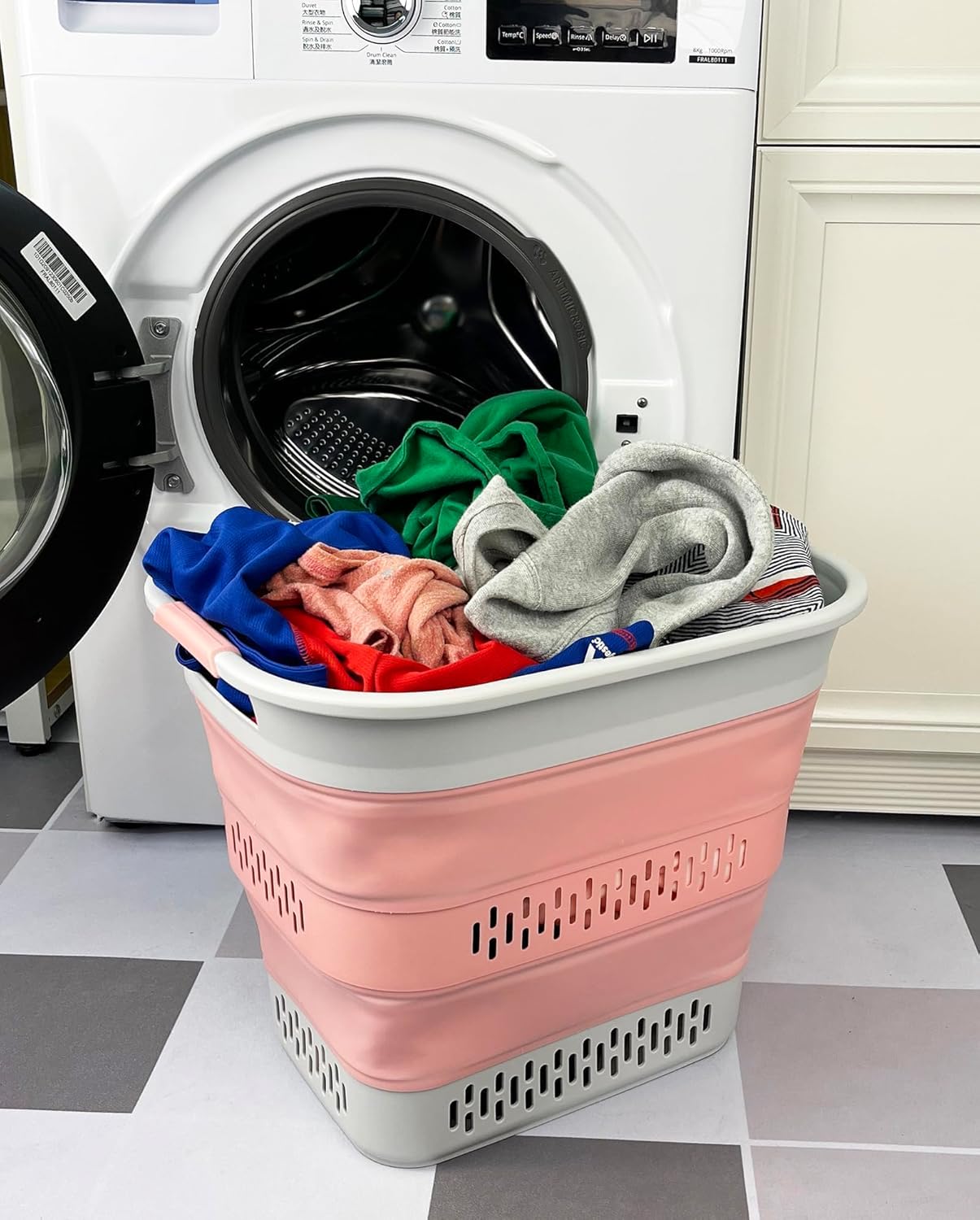 SAMMART 40L (10.5 Gallon) Collapsible Plastic Laundry Basket - Foldable Pop Up Storage Container/Organizer - Portable Laundry Hamper - Space Saving (1, Grey/Quartz Pink)