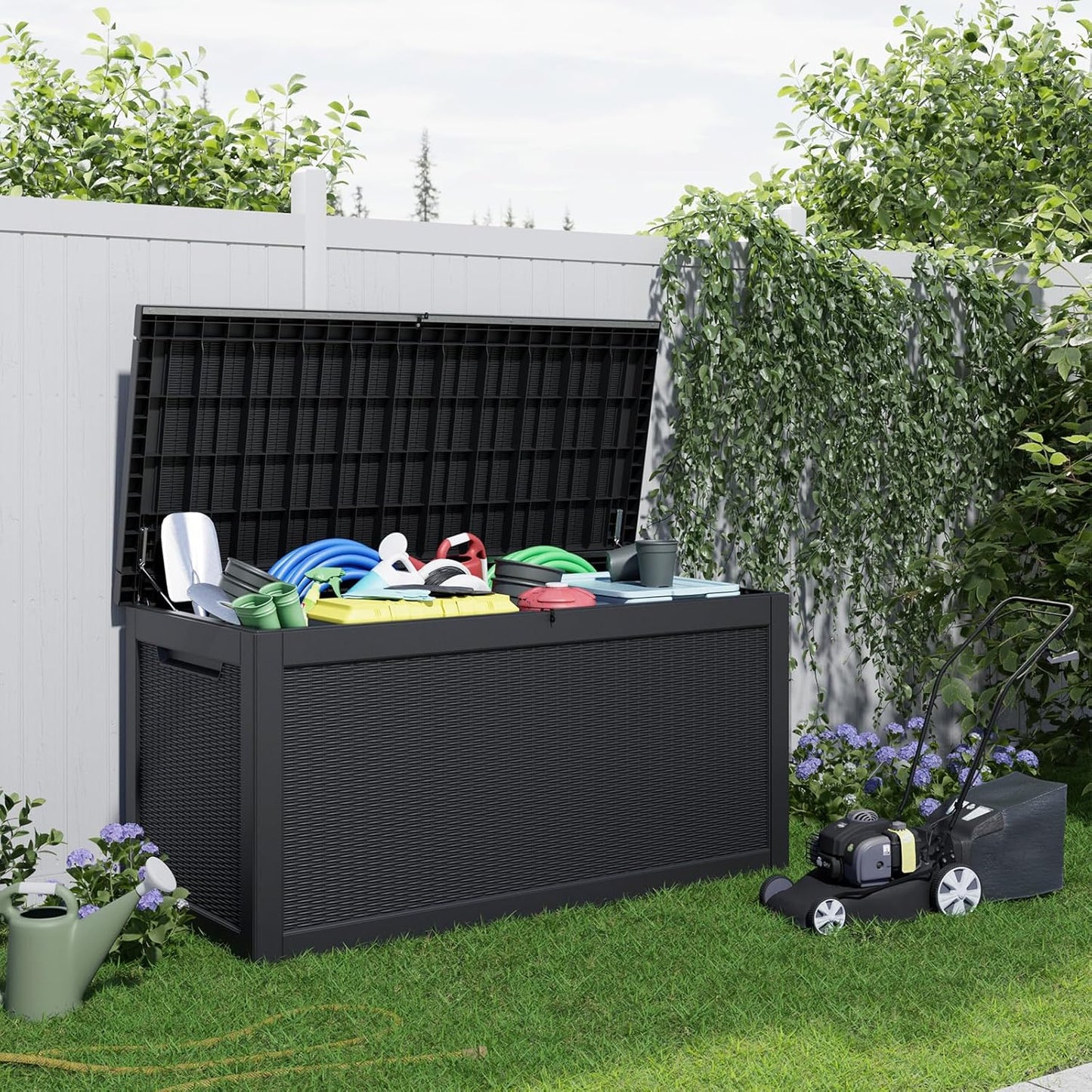 320 Gallon Resin Deck Box, Lockable Patio Outdoor Storage Box for Furniture, Garden Tools and Tools Storage, Waterproof Outside Storage Boxes - Black