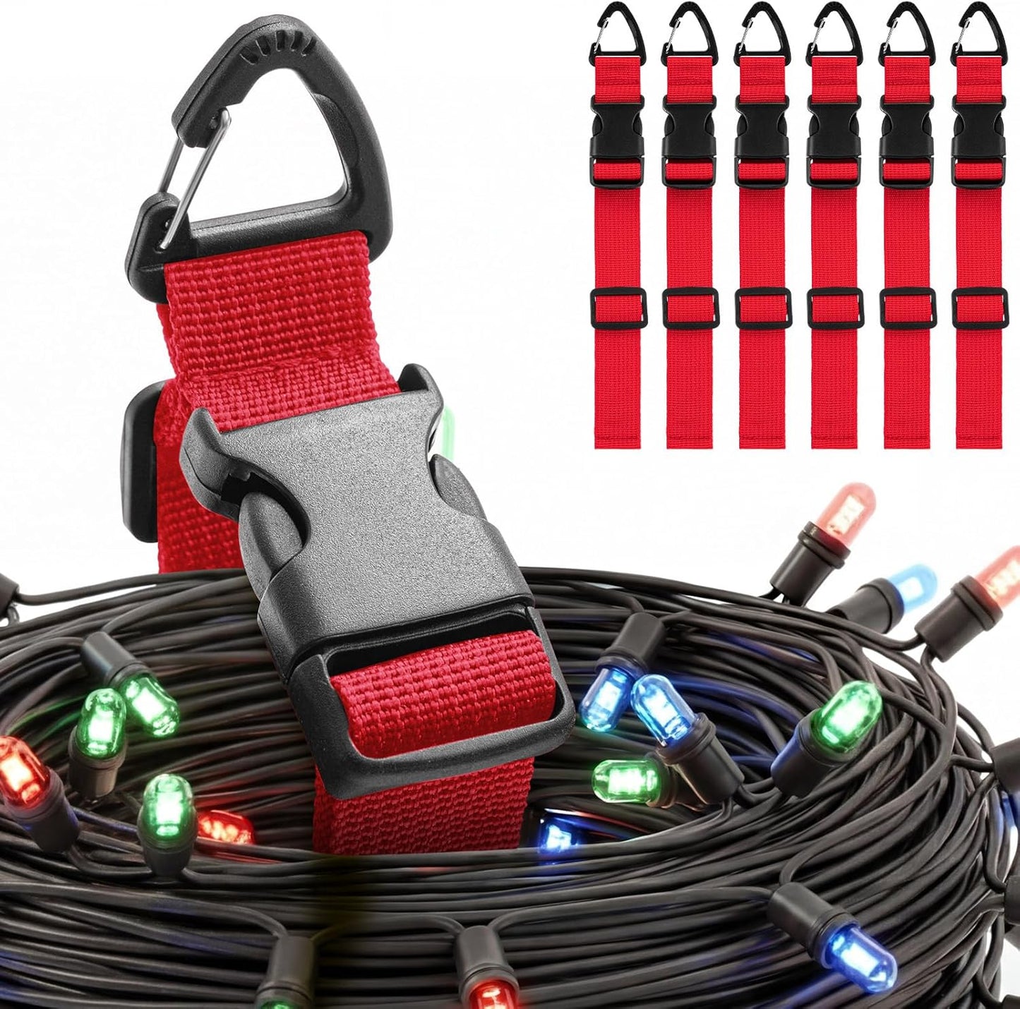 6 Pack 17 Inch Adjustable Extension Cord Holder Organizer with Triangle Clips for Garage Organization and Storage Heavy Duty Extension Cord Hanger for Men Workshop (Red)