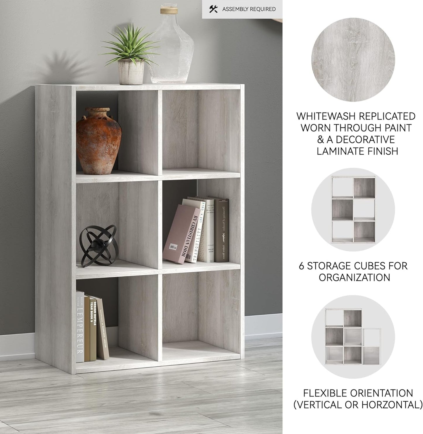 Signature Design by Ashley Paxberry Coastal 6 Cube Storage Organizer or Bookcase, Whitewash