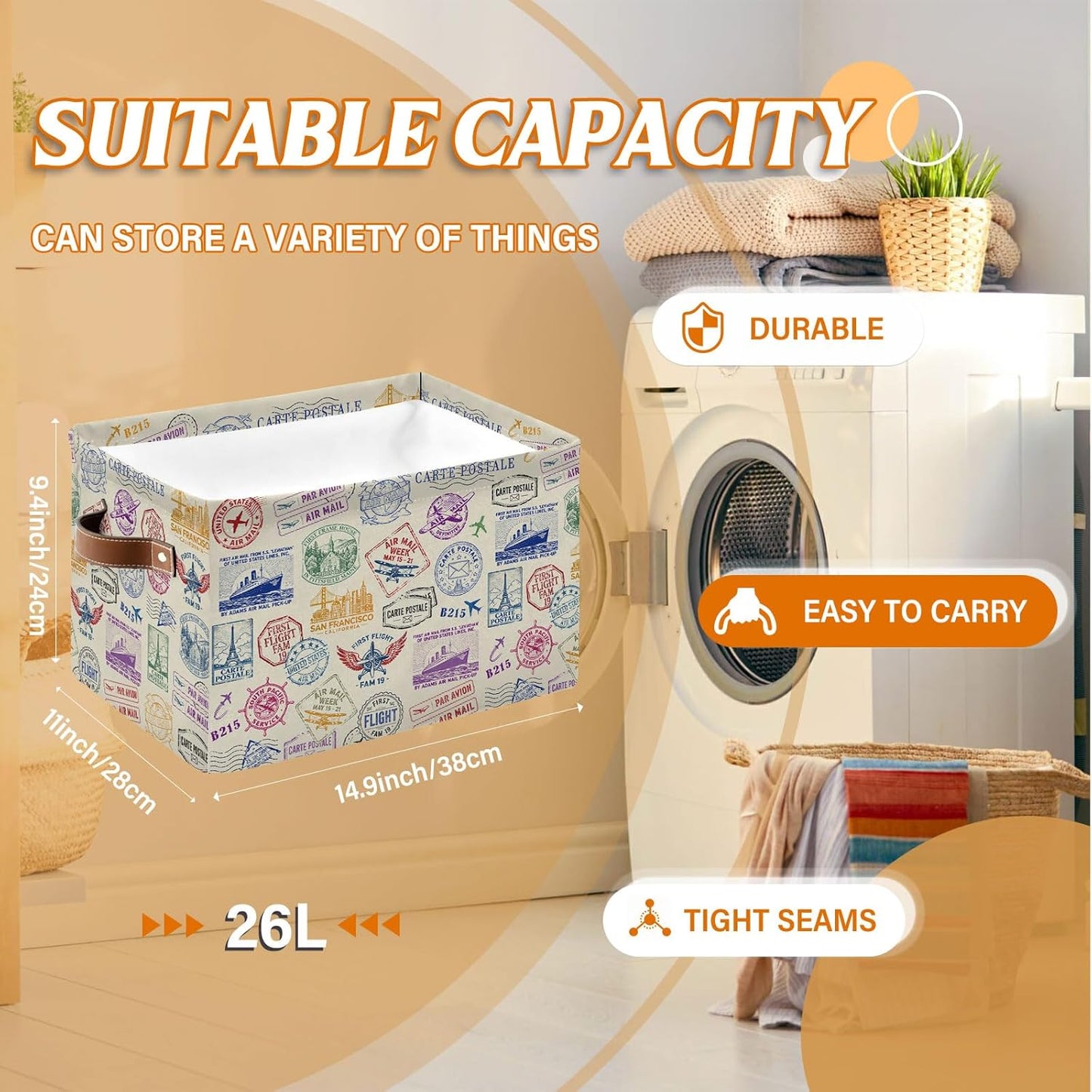 Rectangle Cruise Ship Nursery Storage Basket, Collapsible Storage Box Bin with Handles for Toy, Storage Basket for Friend, Laundry Organizer for Room, Gifts for Chritsmas Thanksgiving 14.9x11x9.4in