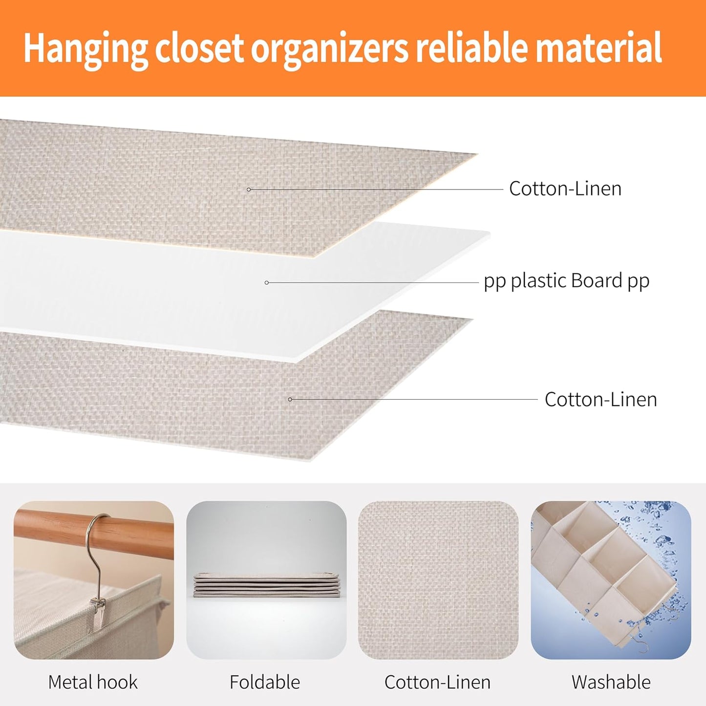 Large Hanging Sweater Organizer for Closet,Collapsible 6-Shelf Hanging Closet Shelves with Drawers, Washable (Beige -6 Shelf-2 d)