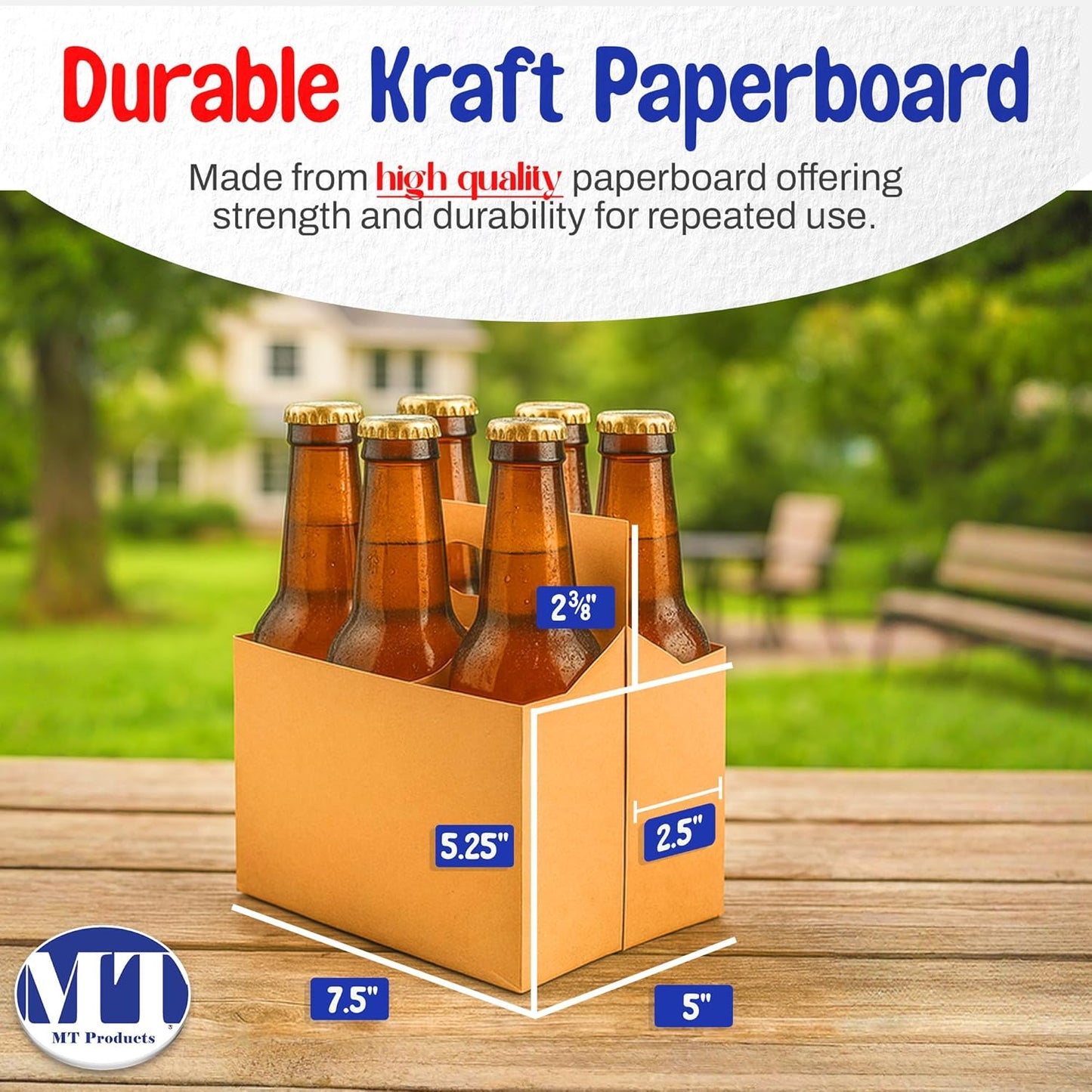 MT Products Brown 6 Pack Bottle Holder 12 oz. - Kraft Cardboard Bottle Carrier (Pack of 10) - Made in the USA