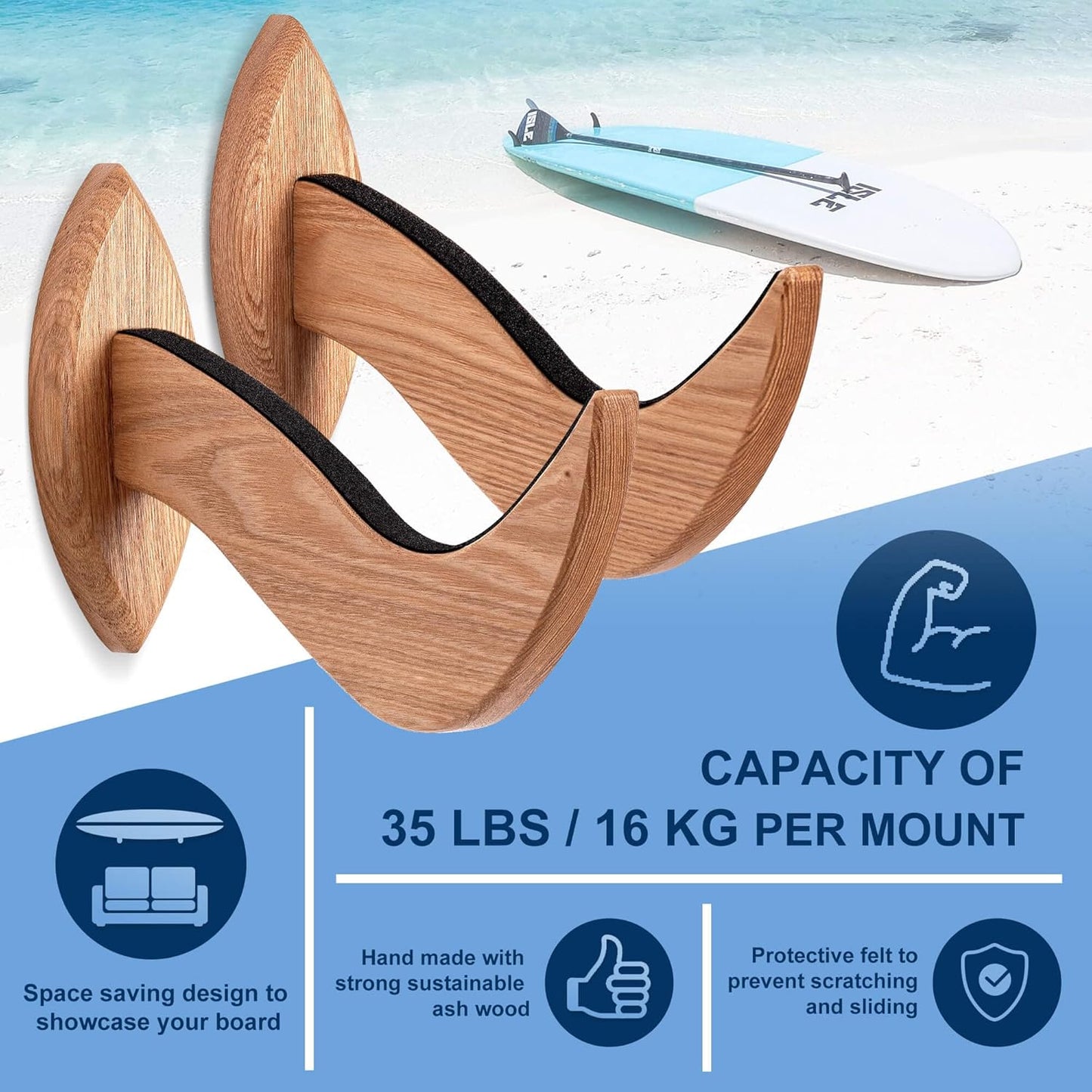 Hang 11 Surfboard Wall Mount - Surf Board Wall Hangers, Surfboard Mount, Beautiful Sustainable Wooden Rack, Perfect to Display Your Board, Surf Racks, Horizontal Hanger, Surfing Accessories