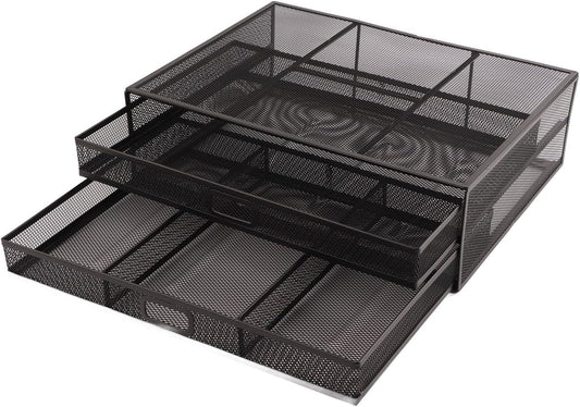 Pilipane Monitor Stand Riser with Drawer Large Storage Space Anti Slip Rubber Pad Metal Mesh Monitor Riser for Office Household