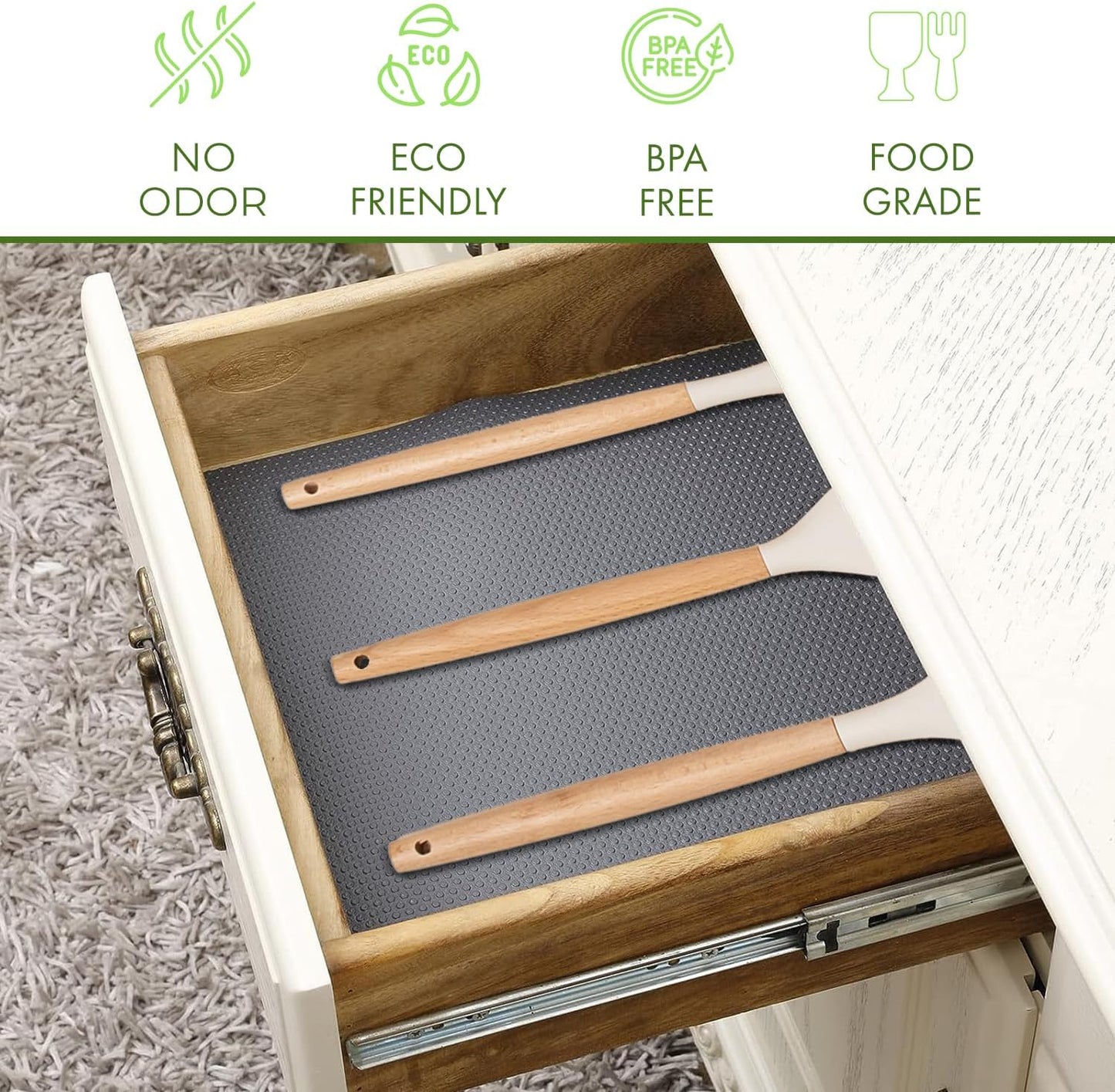 EVALAND Shelf Liners for Kitchen Cabinets Non-Adhesive 17.7" x 33 FT Grey Drawer Liner Non Slip, Washable Cabinet Liner, Waterproof Shelf Liners for Cabinets, Refrigerator Bathroom Pantry Cabinet Mat