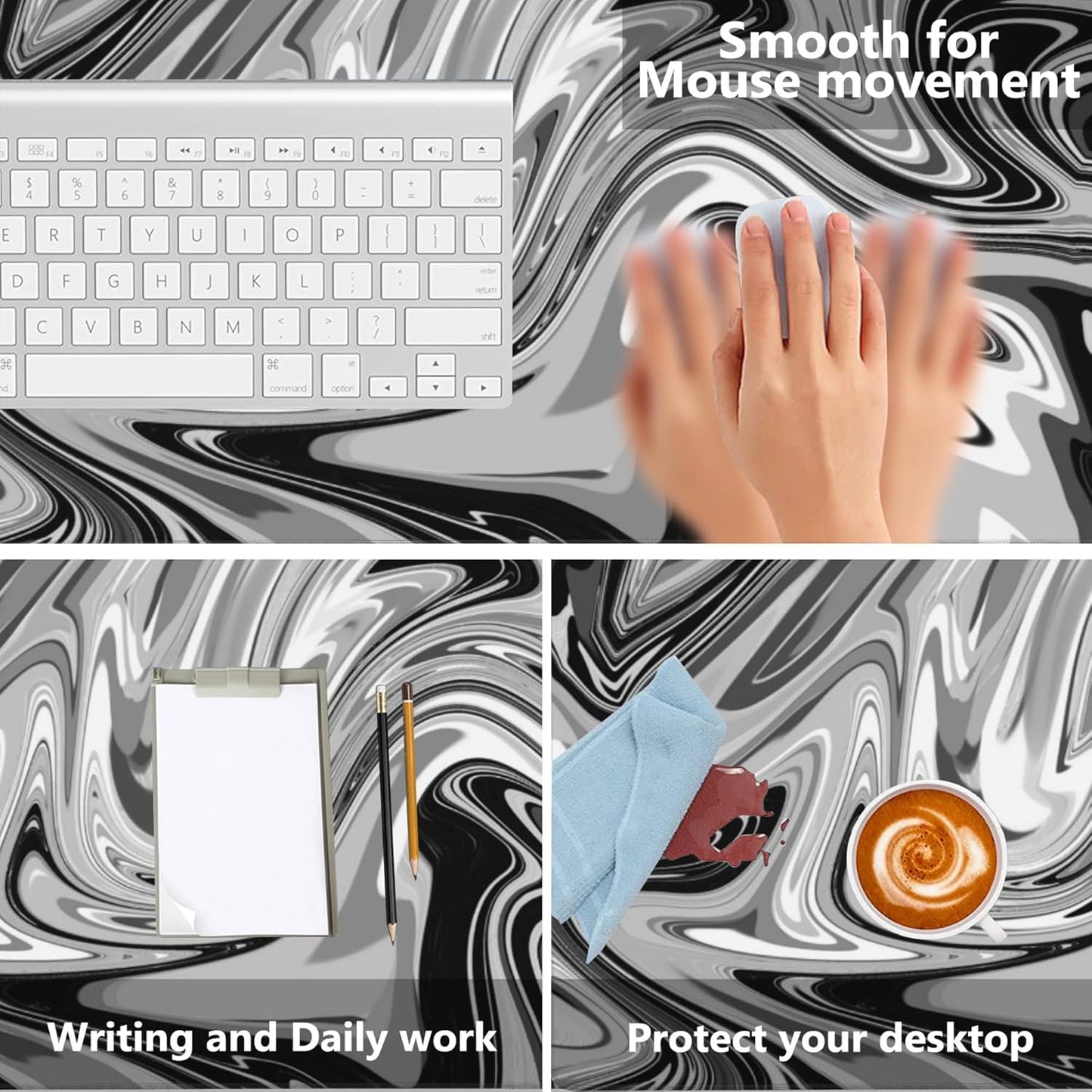 Desk Mat,Fluid Pattern Extended Gaming Mouse Pad,Large Non-Slip Rubber Base Mousepad with Stitched Edges,Waterproof Mouse Mat Desk Pad for Office Game Home 35.4x15.75 in