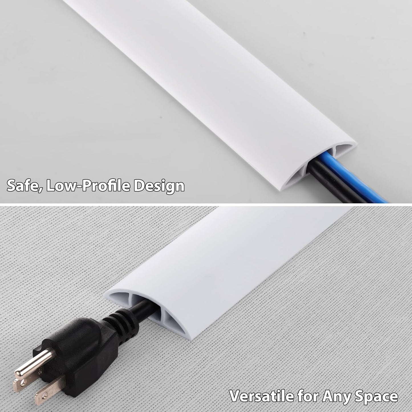 ZhiYo 5.6ft Cord Covers for Wires on Floor, Cord Hider Floor Hide Extension Cords, Soft PVC Cable Cover Cable Protector, Wire Cavity W0.62in H0.31in, White