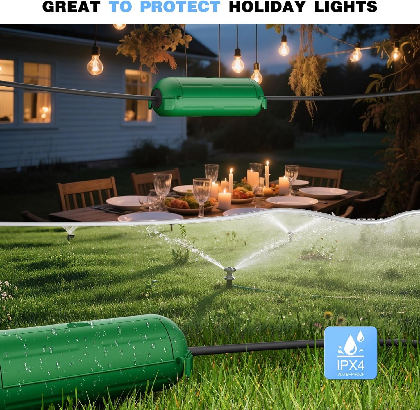 Flemoon [9 Pack] Outdoor Extension Cord Safety Cover, IPX4 Waterproof Connection Protector, Weatherproof Electrical Box for Outdoor Plug, Outlet, Holiday Light, Christmas Decorations, Green