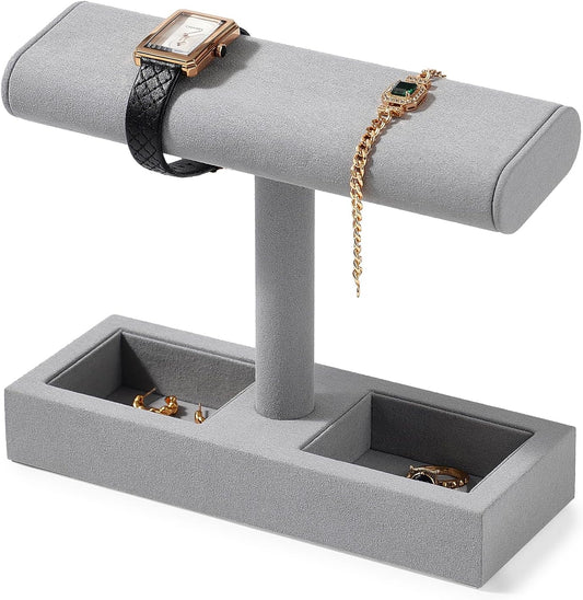 Oirlv Microfiber T-Bar Watch Display Stand Jewelry Display Props Jewelry Organizer Holder for Watch Bracelet Ring Earrings (Light Grey,Microfiber)