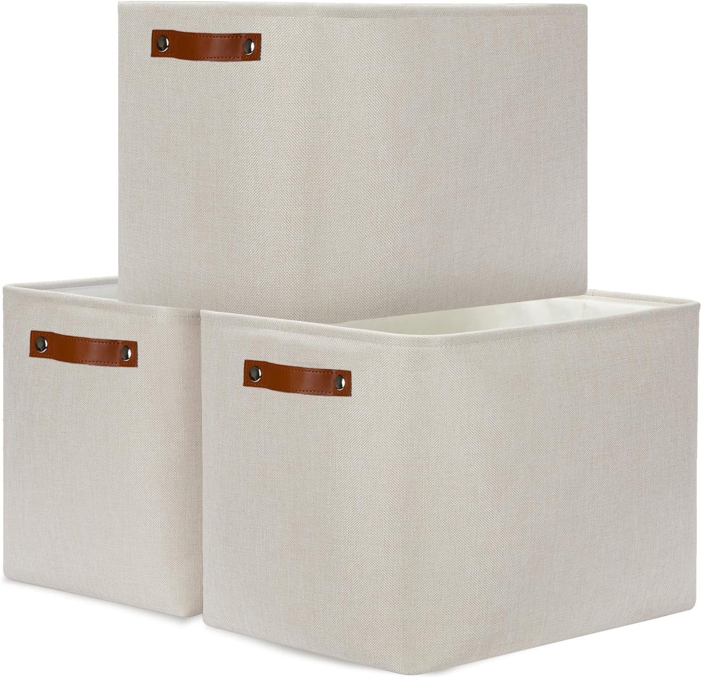 DULLEMELO Large Storage Baskets, Fabric Storage Bins for Organizing Clothes, Large Storage Bins with Handles for Shelves Closet Organizers, Fabric Storage Baskets for Toy Organizers(Beige)