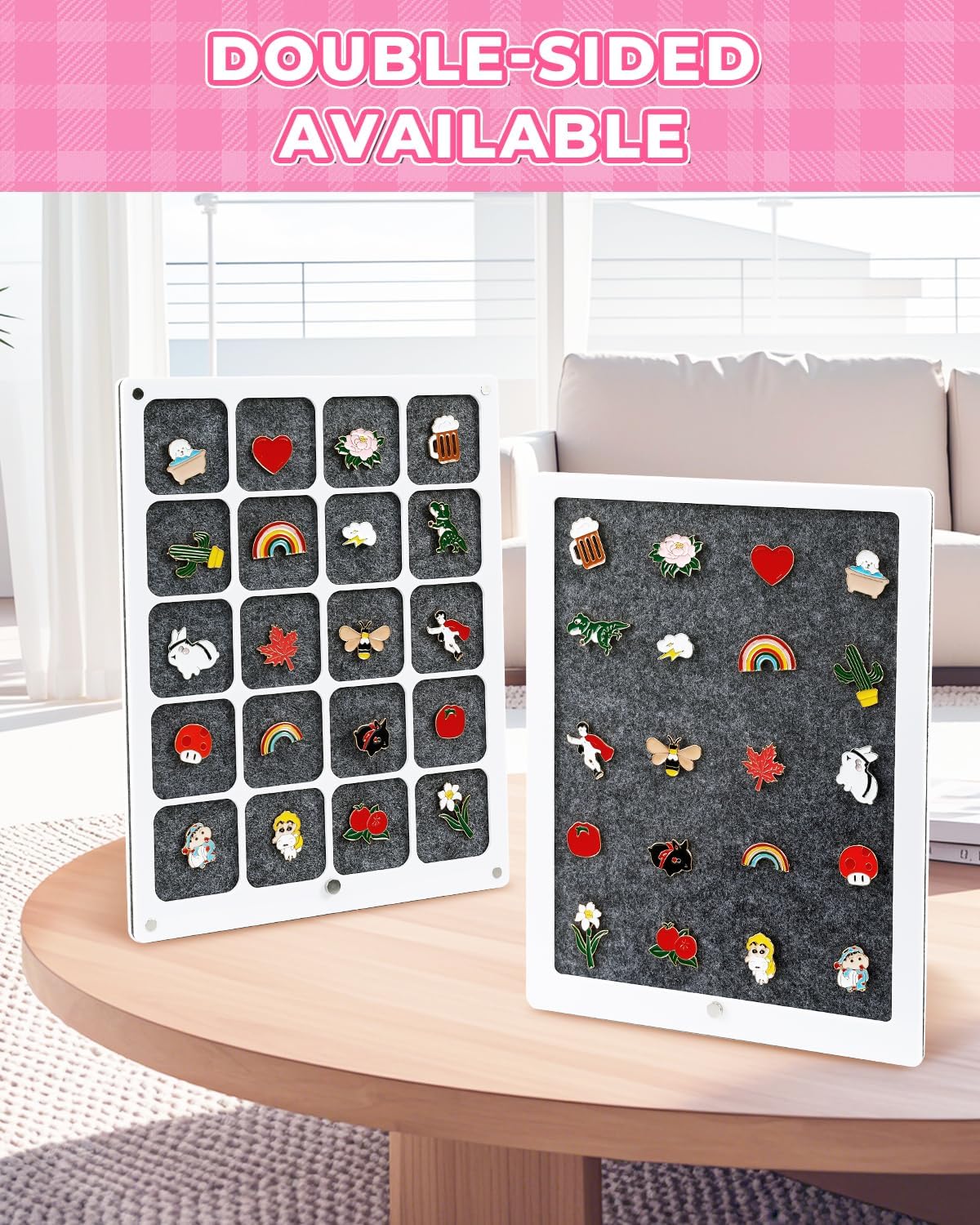 UCEC 20 Grids Clear Acrylic Pin Display Board & 50 PCS Rubber Pin Backs, Pins Organizer Board Enamel Pin Board Display Case, Dust-Free Pin Collection Display, Tabletop & Wall Pin Holder Display