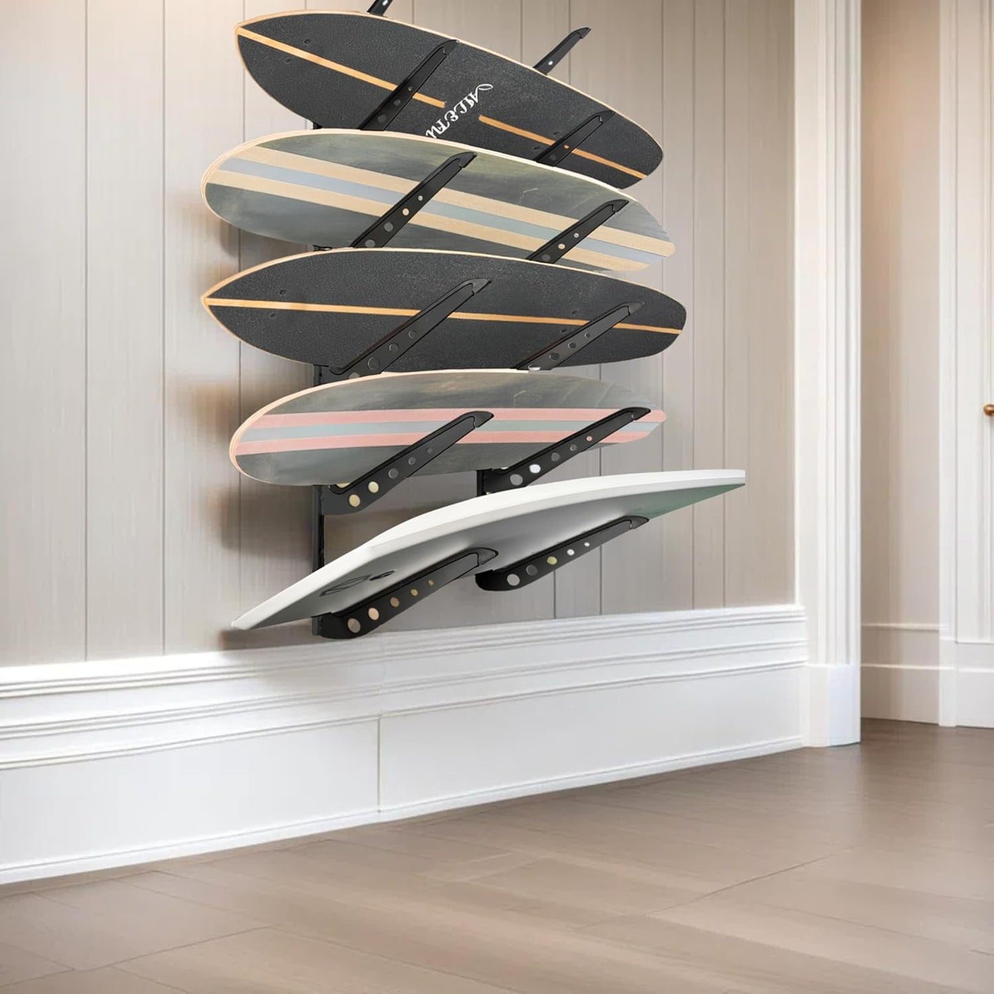 Snowboard Wall Mount, Adjustable 5/6 Board Surfboard Rack, Surfboard Wall Hangers for Surfboard, Wakeboard, and Snowboard Storage at Home or Garage