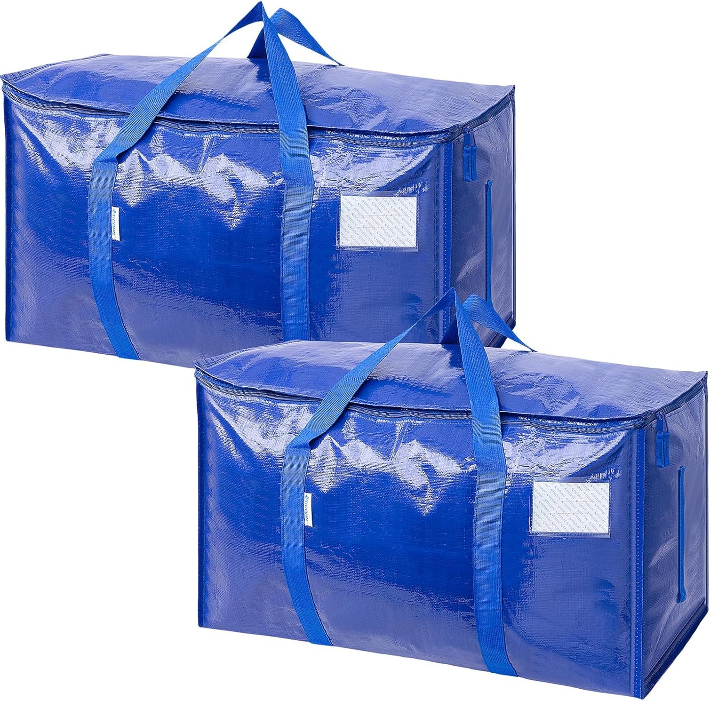 TICONN 2 Pack Extra Large Moving Bags with Zippers & Carrying Handles, Heavy-Duty Storage Tote Moving Boxes for Space Saving (2 Pack, Blue)