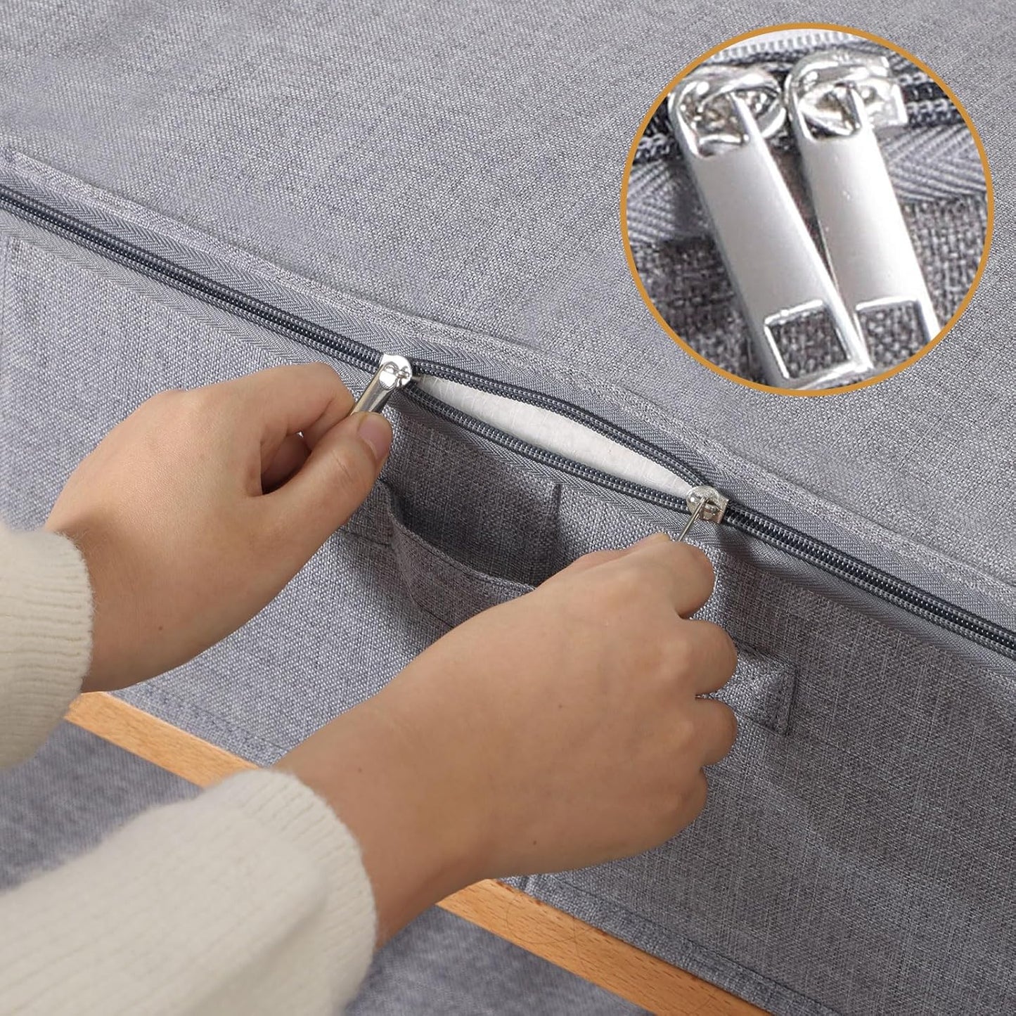 Underbed Storage Organizers, 23.6 x 11.8 x 5.9 Inch Fabric Container Bags with Lids, Storage Boxes for Blanket, Pillows, Shoes, Grey, 3 Pack