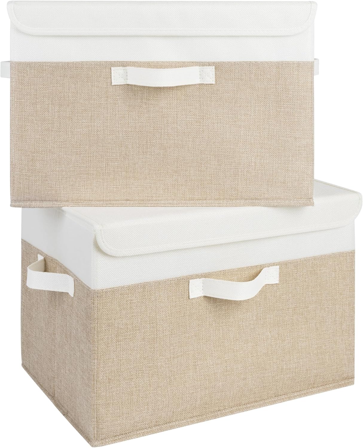GRANNY SAYS Storage Boxes with Lids, Decorative Storage Bins, Shelf Baskets, Clothes Storage and Organization, White/Khaki, 2-Pack