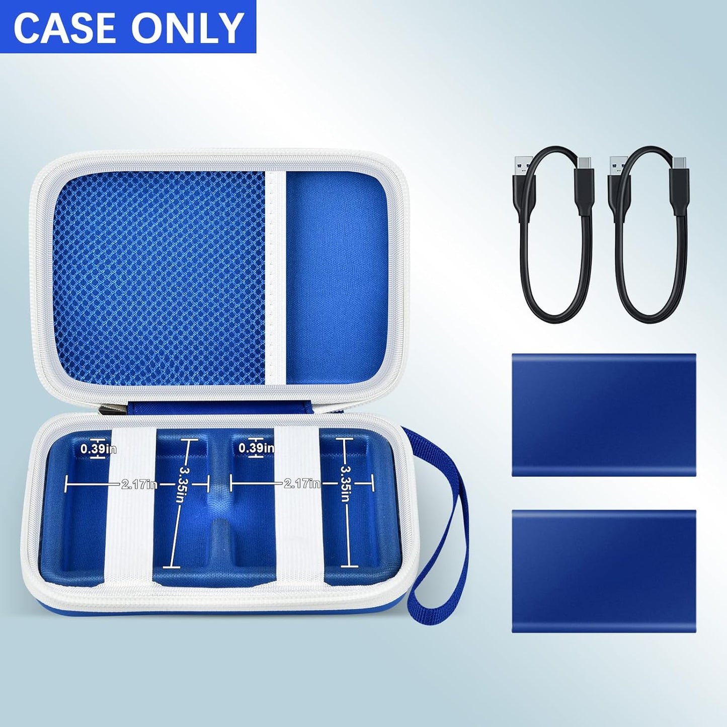 Case Compatible with Samsung T7/ for T7 Touch Portable SSD - 1TB, 2TB, 500GB USB 3.2 External Solid State Drive. Carrying Travel Box for 2 Pack Samsung SSD and Cables (Box Only) - Blue