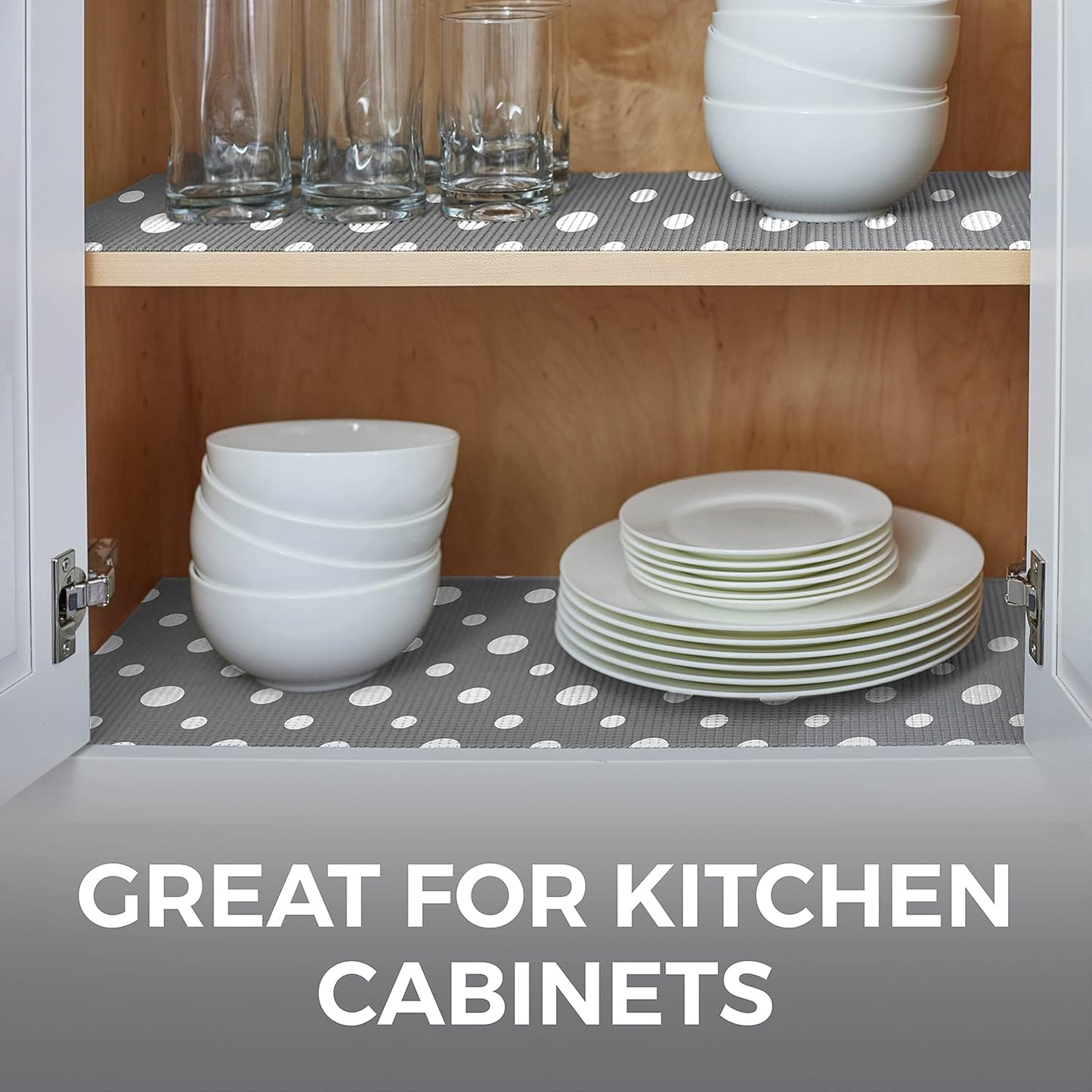 HOME GENIE Shelf Drawer and Cabinet Liner, Durable with Strong Grip, 20 in x 20 FT, Non Adhesive Liners Protect Kitchen Cabinets and Cupboard, Bathroom Drawers and Shelves, Desks, Dots Gray White