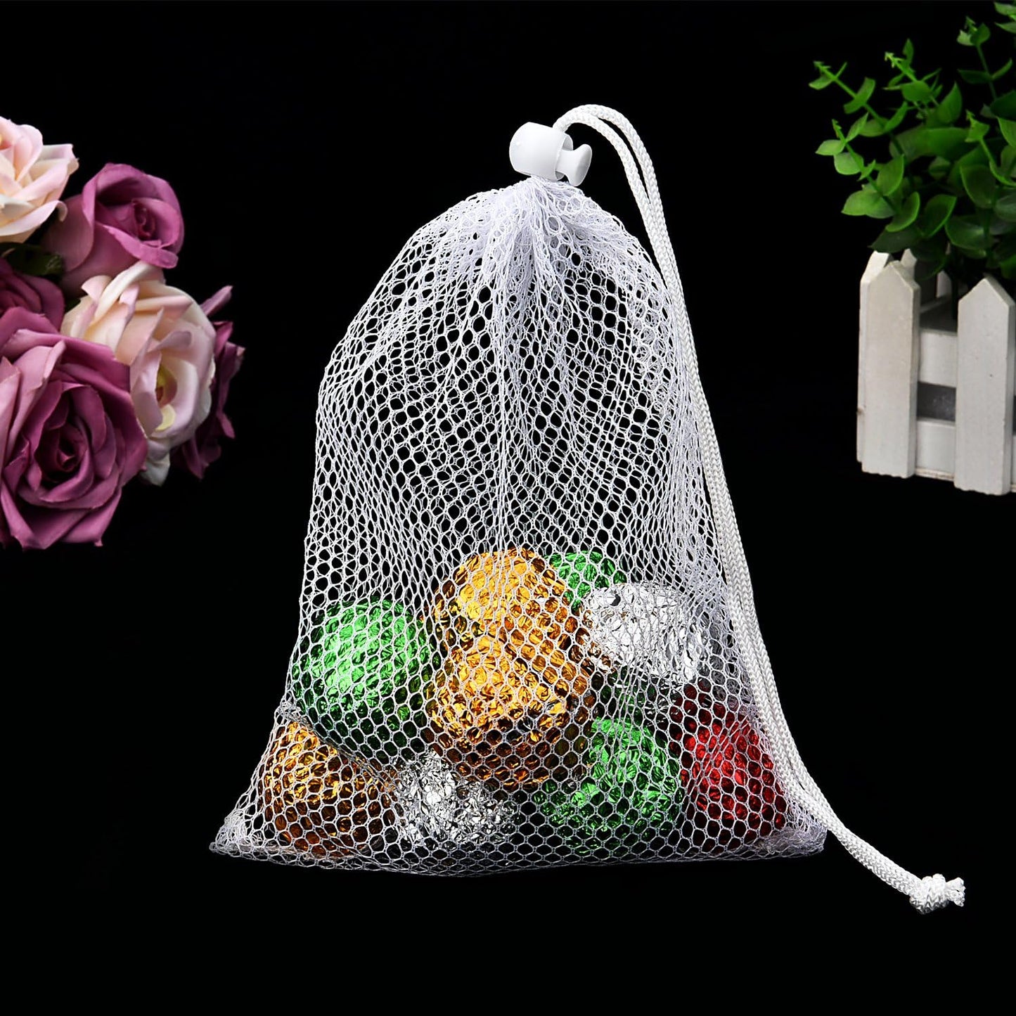 TecUnite 10 Pcs Mesh Bags Drawstring Laundry Bags Large Nylon Mesh Gift Dishwasher Bag with Sliding Drawstring for Kitchen Jewelry Gifts Wedding Favor Home(11.8 x 7.5 Inch,White)