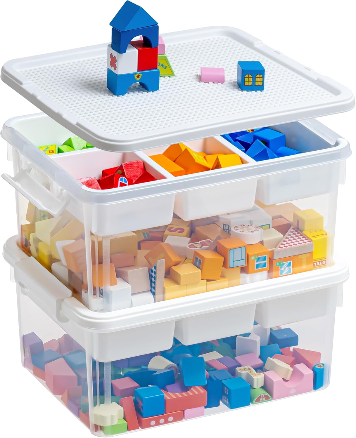Citylife 17 QT Storage Box with Building Baseplate Lid and Removable Tray Office Organization Kitchen Organization Toy Storage Bead, Tool, Sewing, 2 Packs