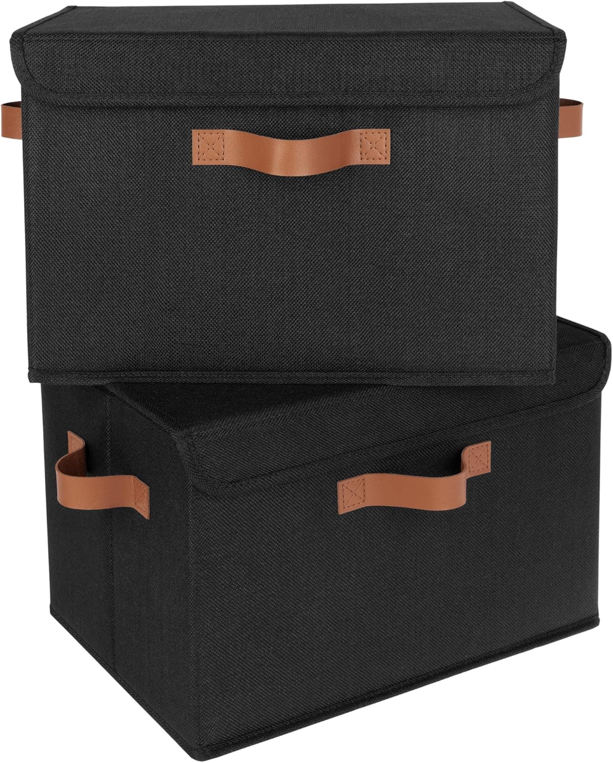 GRANNY SAYS Storage Bins with Lids, Decorative Storage Boxes with PU Handles, Black Storage Bin, Linen Closet Organizer, Shelf Baskets, Fabric Storage Bins for Clothes