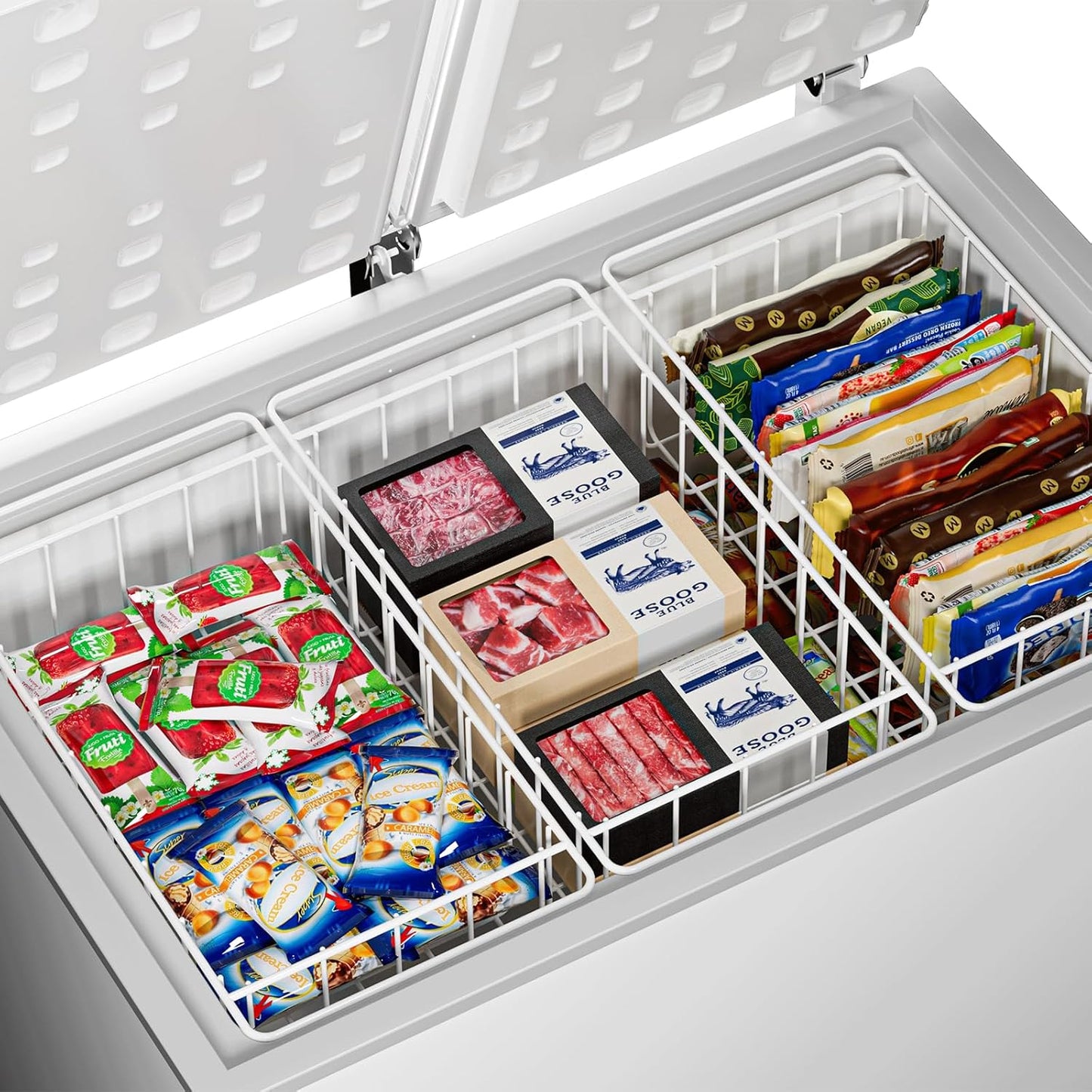16.5 Inch Chest Freezer Organizer Storage Baskets Bins Metal Wire, Settle freezer chaos and reduce food waste effectively, Durable, Fully Use Space, Improve Air Circulate, 2 Pack
