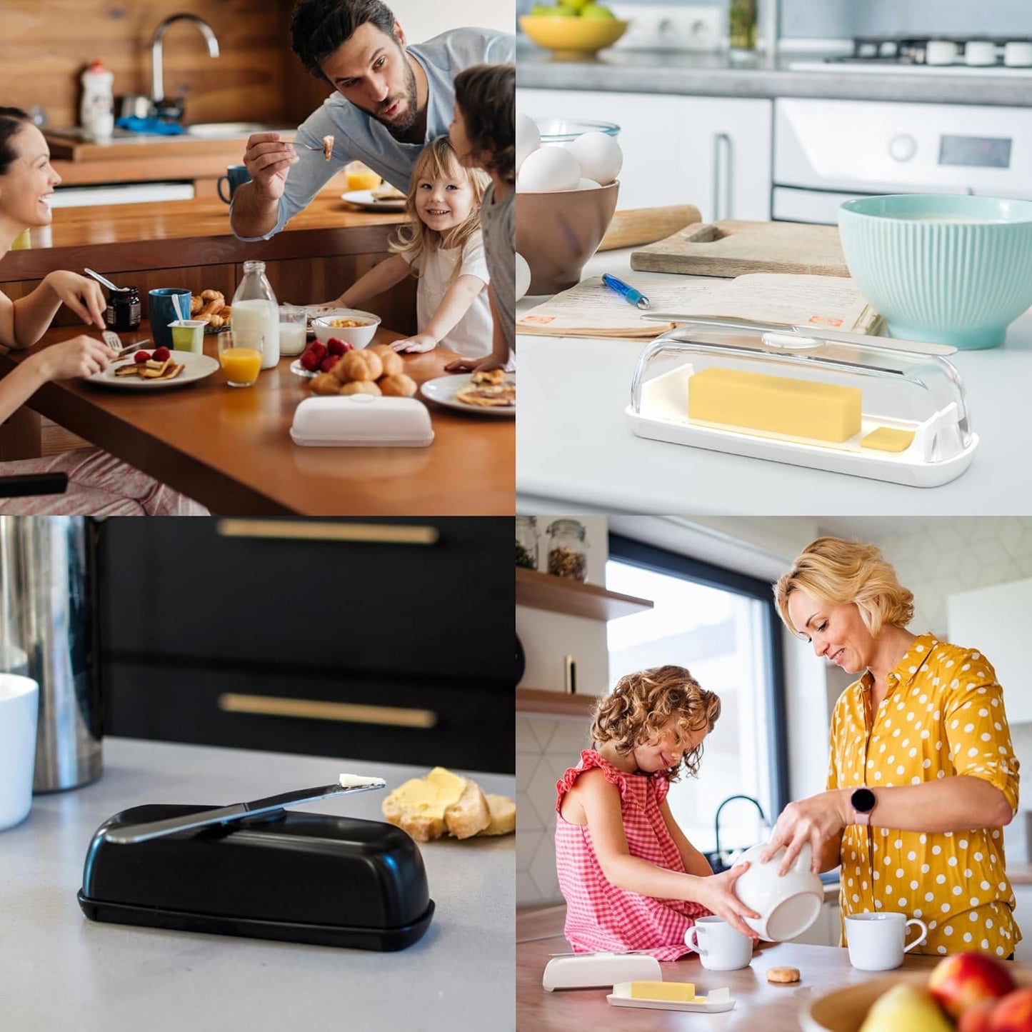 Butter Hub Butter Dish with Lid and Knife, Magnetic Butter Keeper, Easy Scoop, No Mess Lid, Plastic, Dishwasher Safe (Clear)