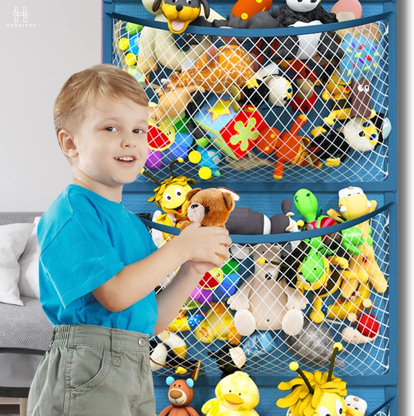 Honeyera Storage for Stuffed Animal - Over Door Organizer for Stuffies, Baby Accessories, and Toy Plush/Easy Installation with Breathable Hanging Pockets