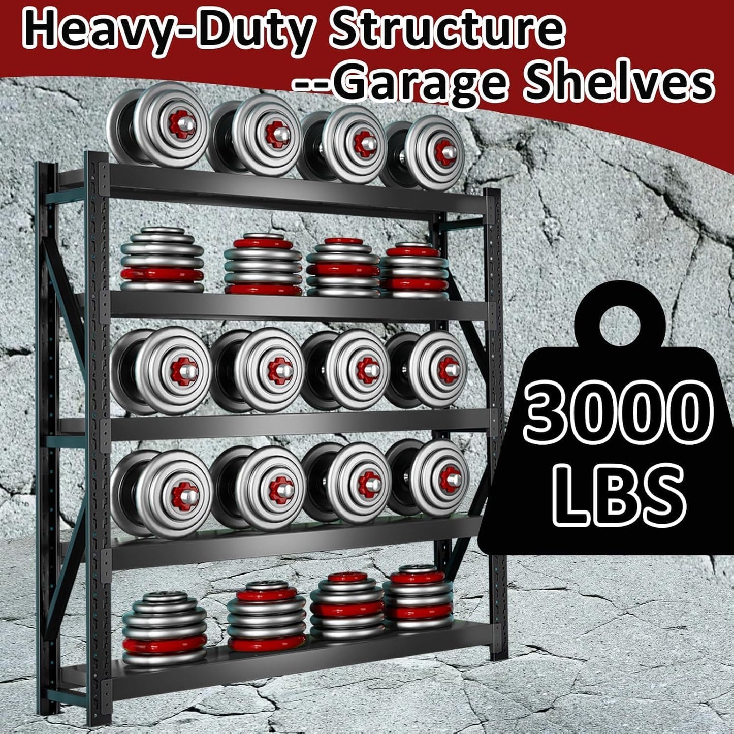 3000LBS Heavy-Duty Garage Shelving, 59" W Metal Shelves, 4-Tier Adjustable Garage Shelving Units, Storage Racks for Warehouse, Workshop