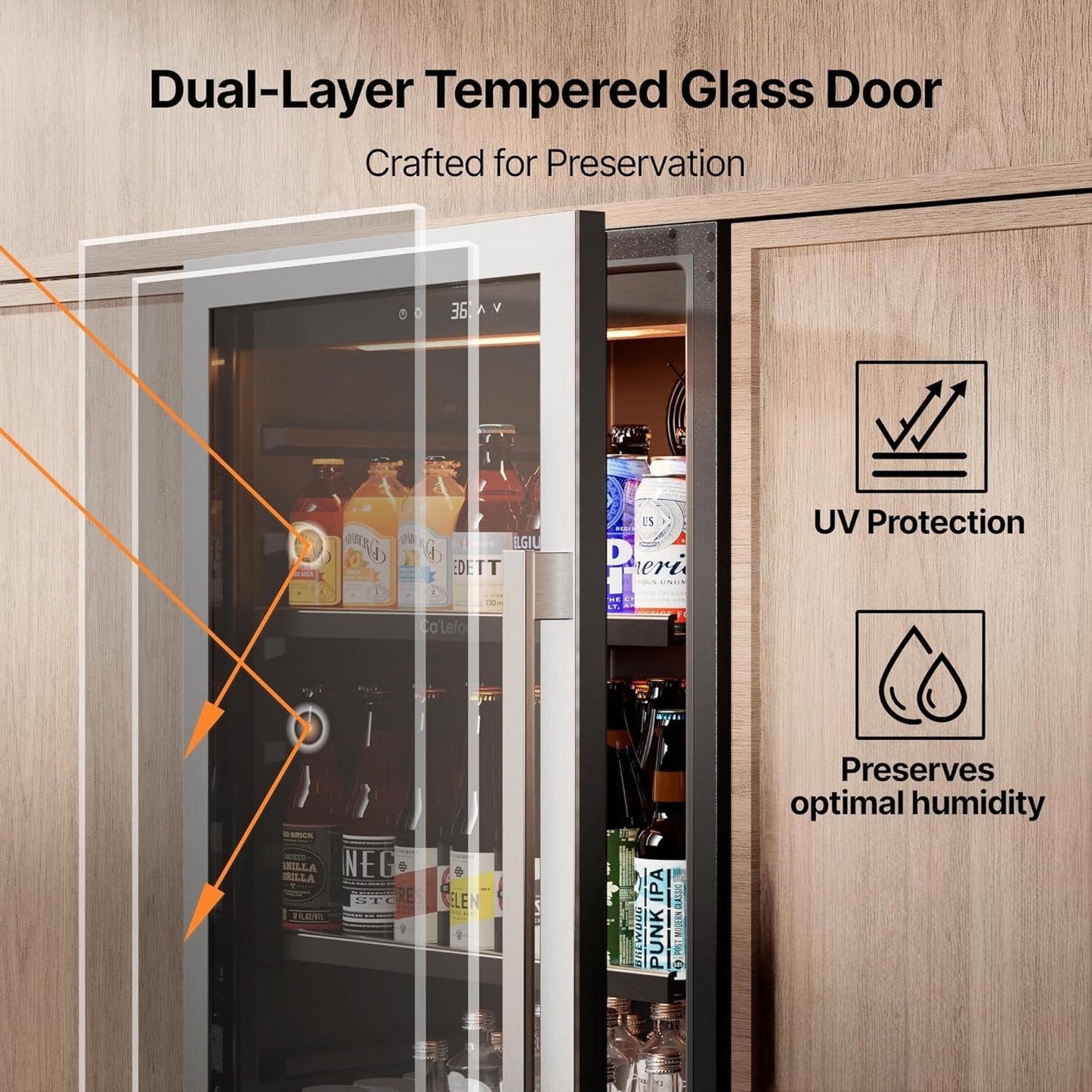 Ca'Lefort Beverage-Refrigerator 48 Inch, Tall Beverage Fridge Cellars Large Bar Drink Cabinet Built-in or Freestanding with Glass Door, Beer Cooler for Bottles and Cans Beer/Soda/Water/Wine