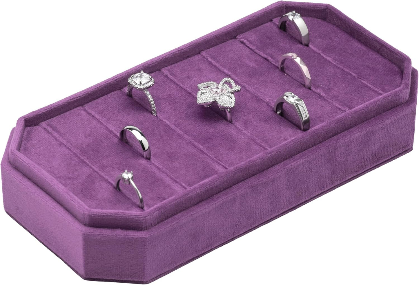 Velvet Ring Organizer Display Tray Jewelry Box Earring Holder Case for Wedding Birthday Christmas Day (Purple)
