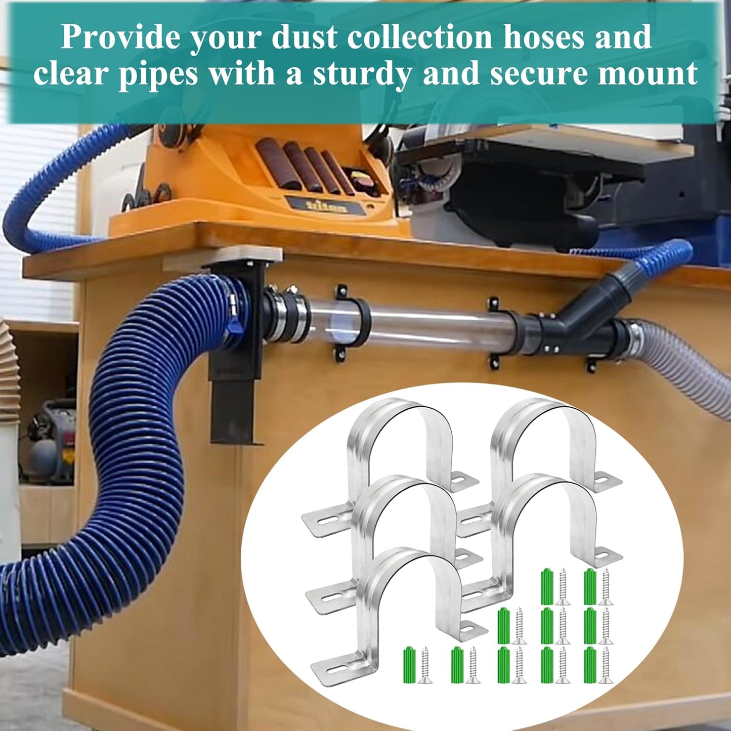 Dust Collection Hose and Pipe Holder Adjustable Hangers Bracket, Don’t Broken Like Plastic After Long Time, Durable Spray Iron, 5 PCS (Sliver, 2-1/2 Inch)