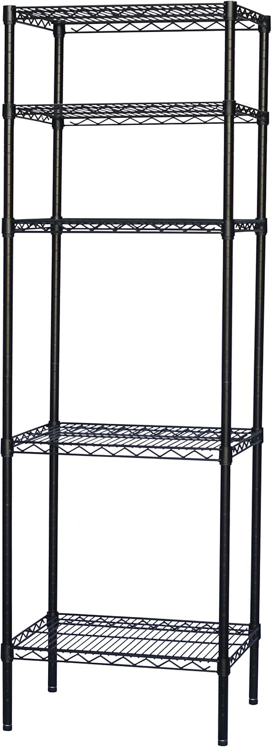 Shelving Inc. 8" d x 12" w x 54" h Black Wire Shelving with 5 Tier Shelves, Weight Capacity 300lbs Per Shelf